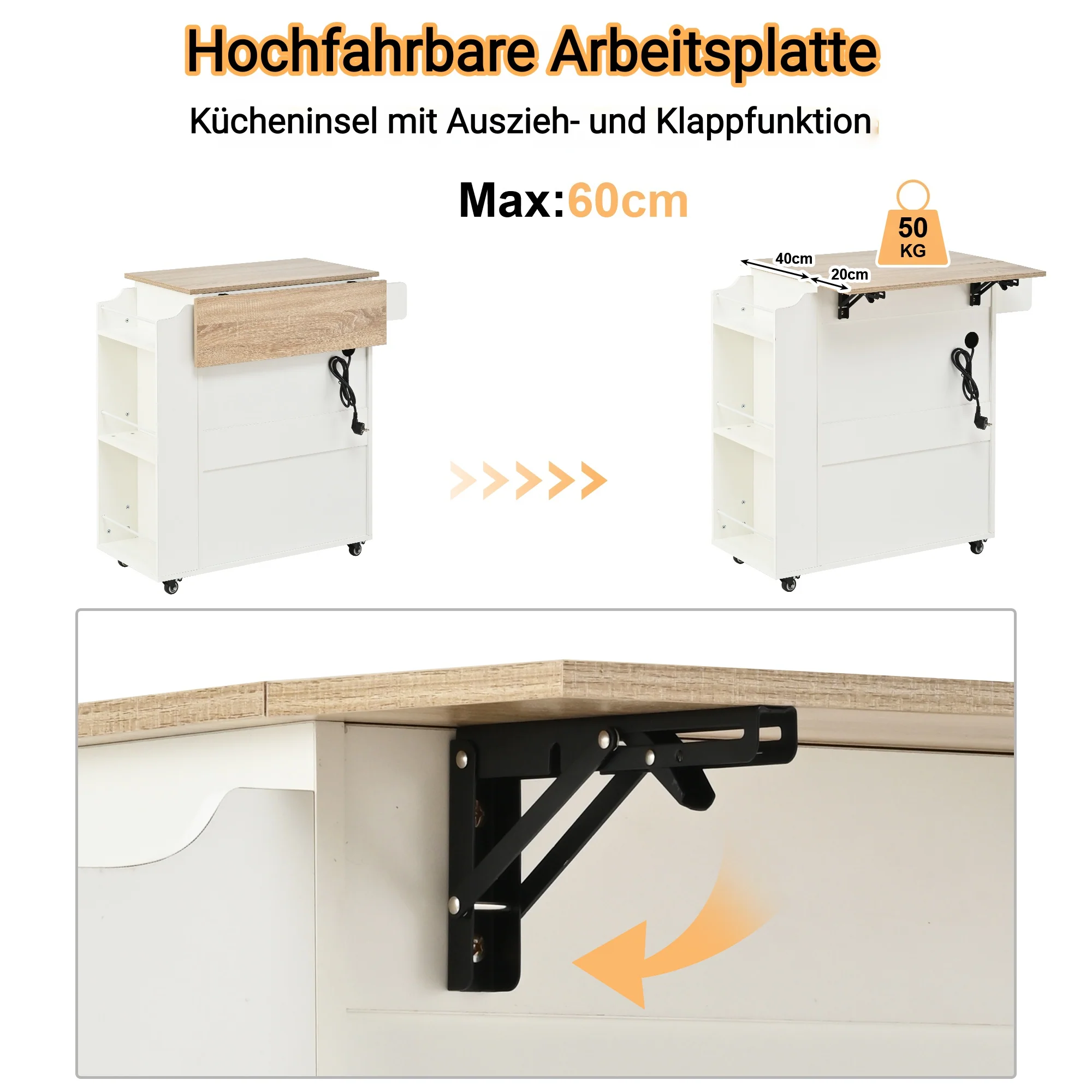 Kitchen Island Rolling Folding Worktop Storage Spice Rack - Image 10