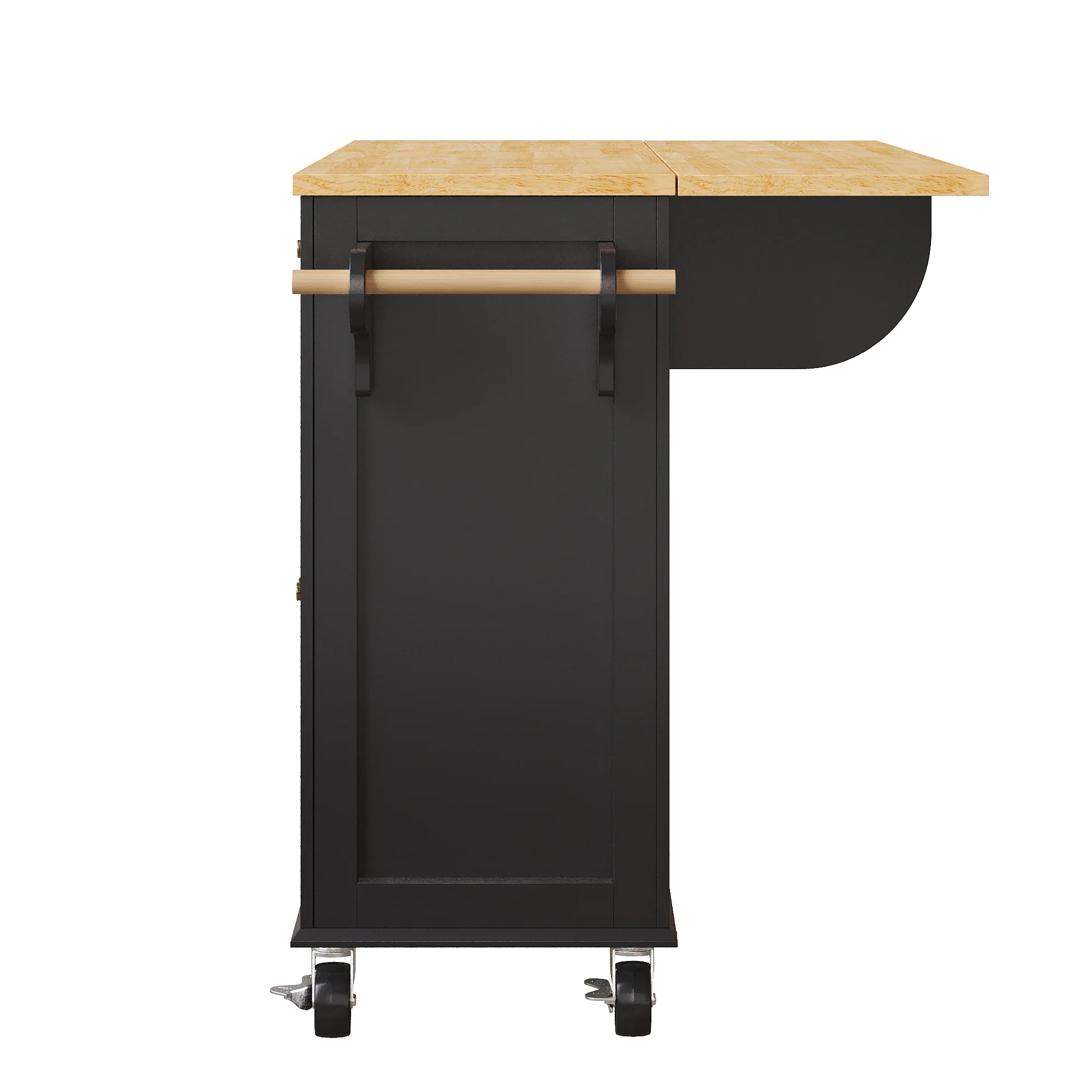 Kitchen Island Serving Trolley Mobile with Wheels Glass Doors Storage Black - Image 9
