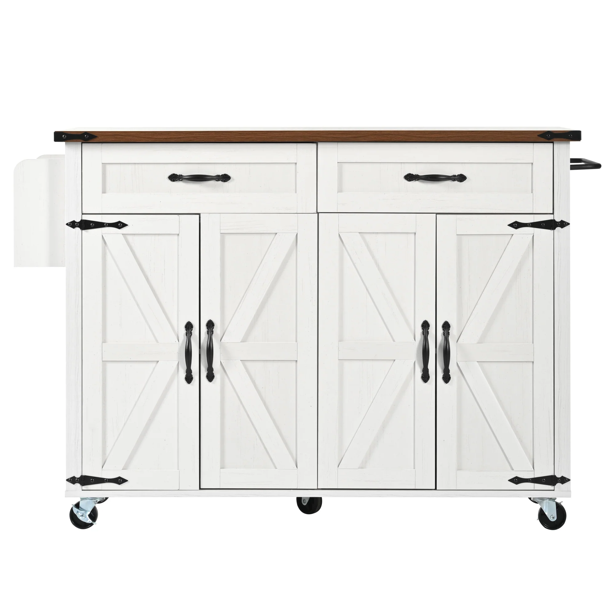 Kitchen Island Serving Trolley, Pull-Out Worktop Storage with 4 Doors and 2 Drawers, Wood Grain - Image 7