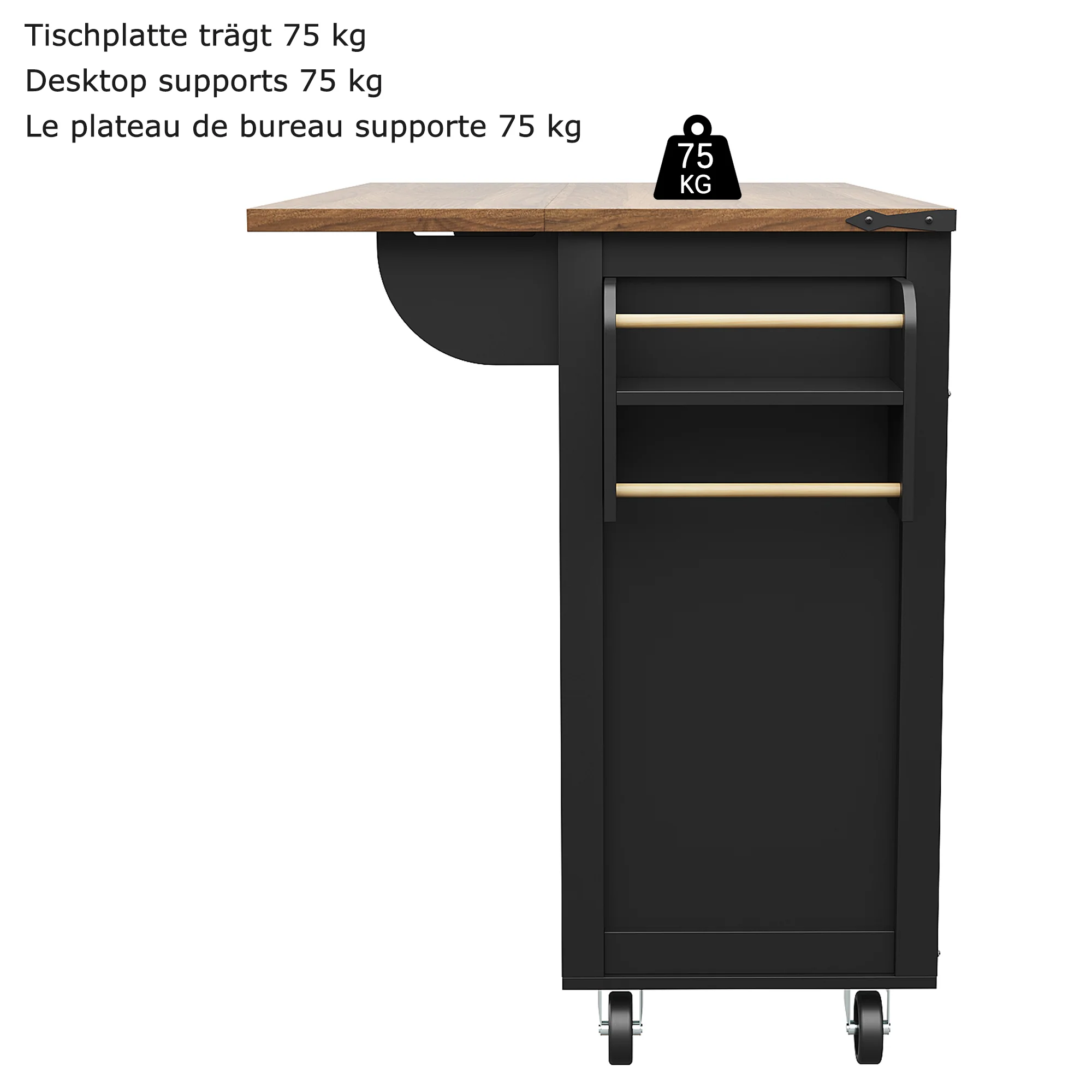 Kitchen Island Serving Trolley with Pull-out Worktop 4 Doors 2 Drawers Wood Grain Finish Black - Image 9