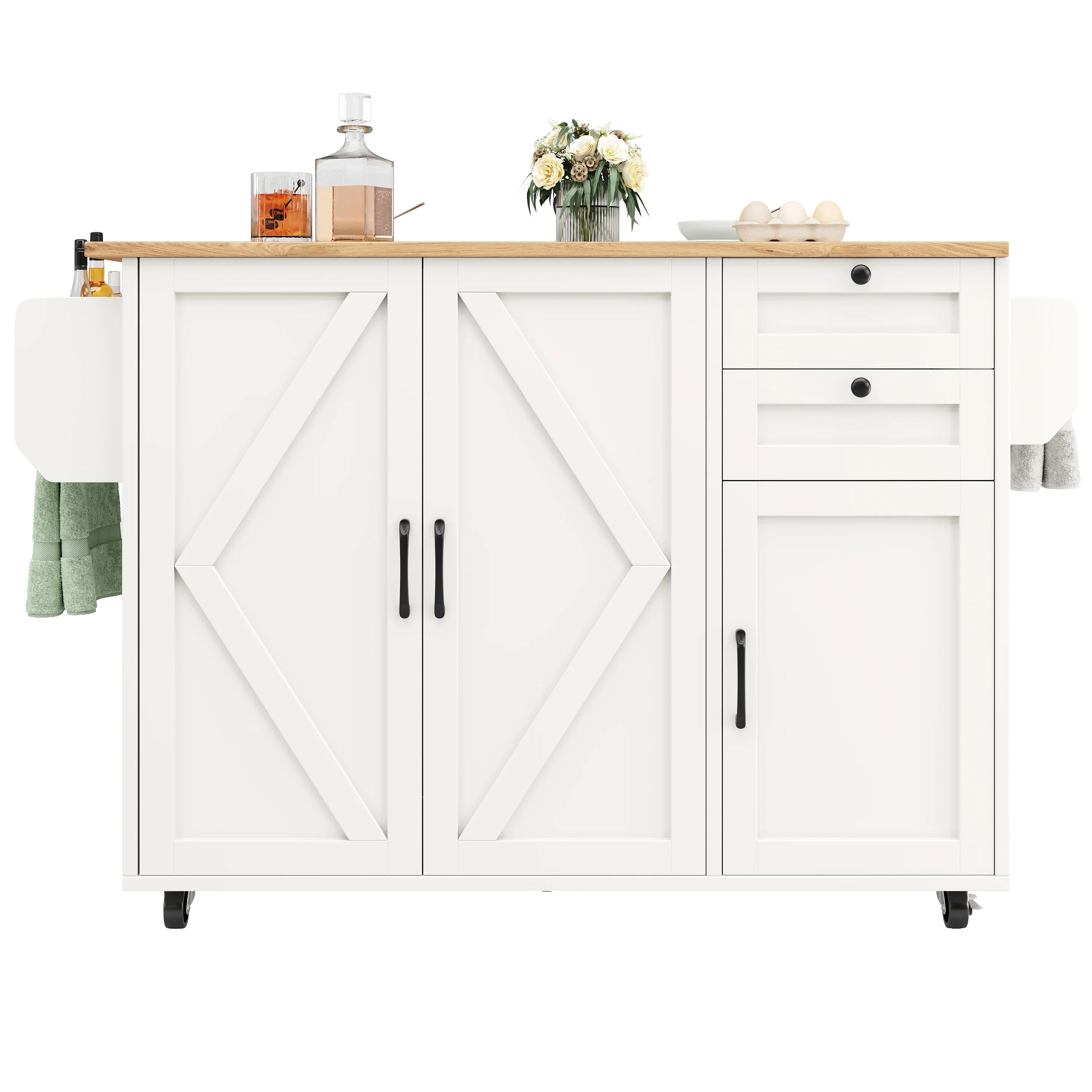 Kitchen Island Sideboard Multifunctional Dining Table Storage Wood Grain - White - Image 4