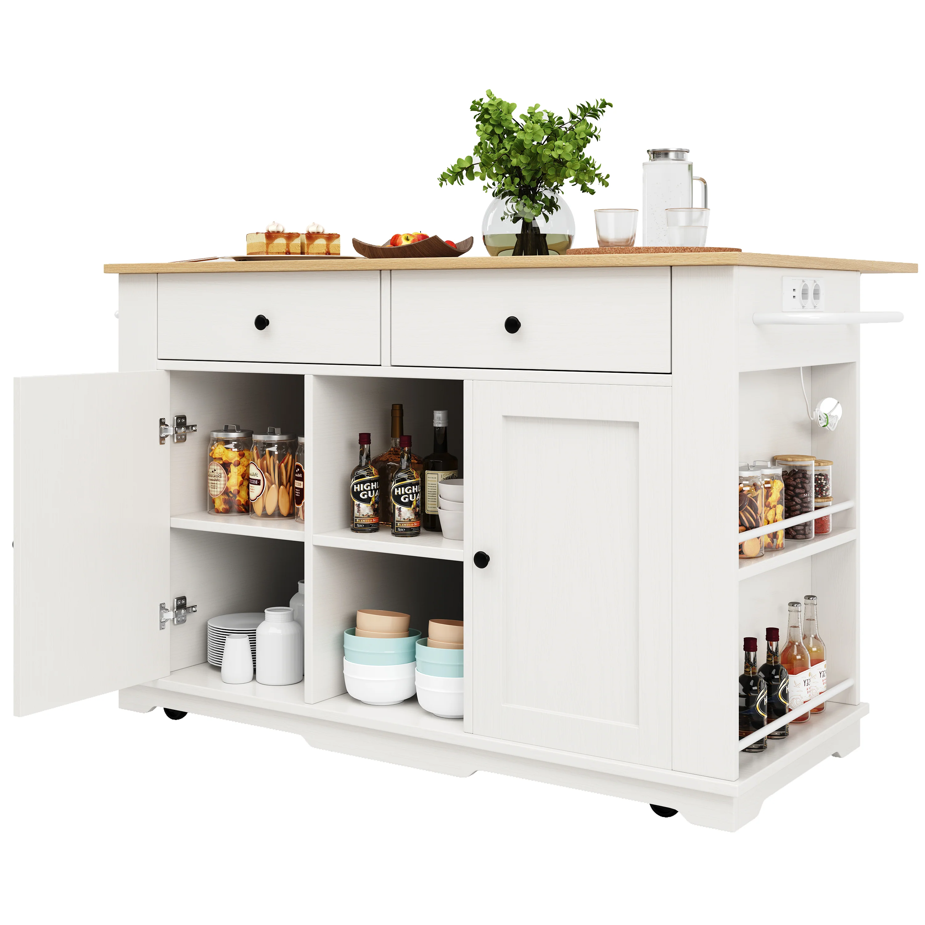Kitchen Island Trolley Worktop Power Strip Wood Grain White - Image 6