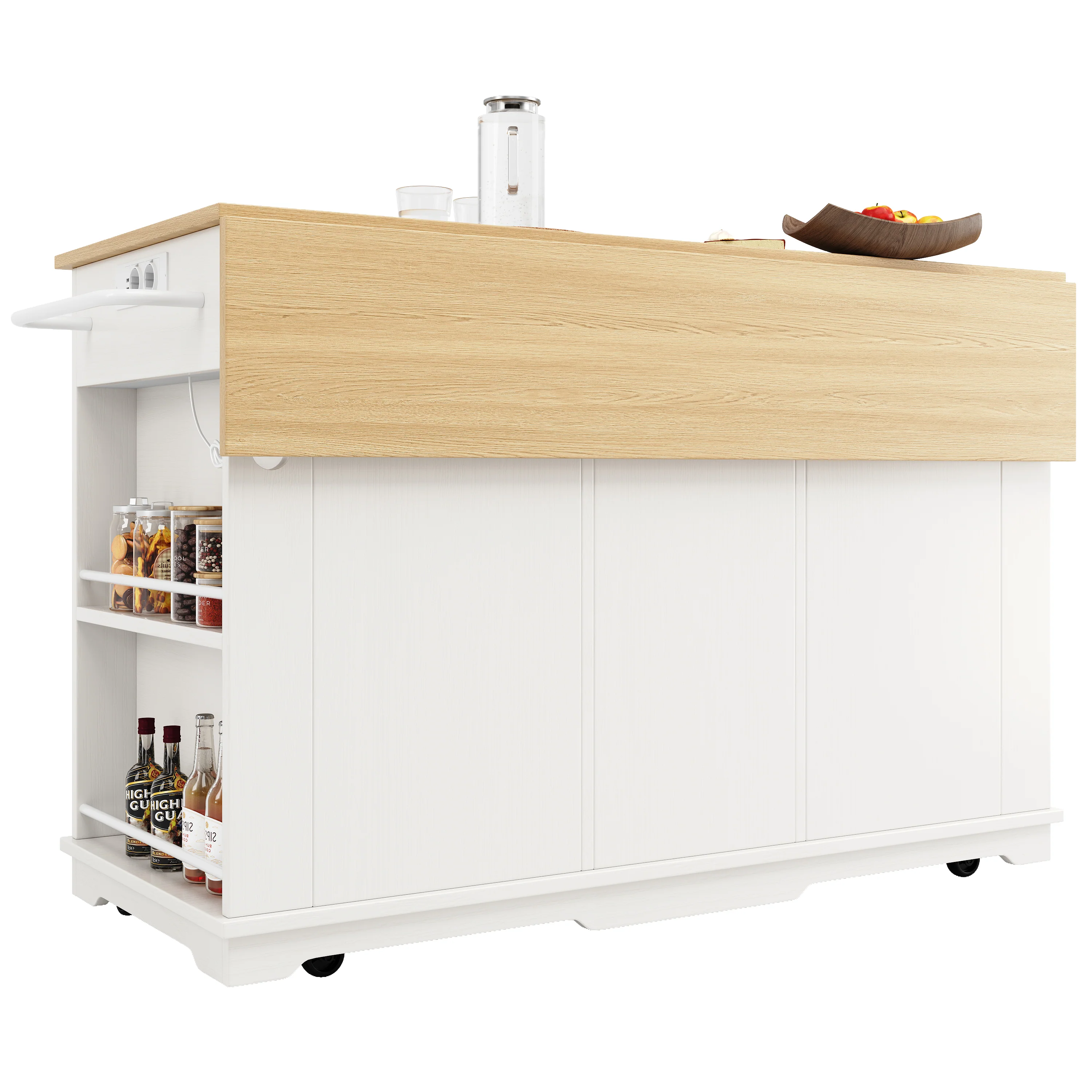 Kitchen Island Trolley Worktop Power Strip Wood Grain White - Image 8