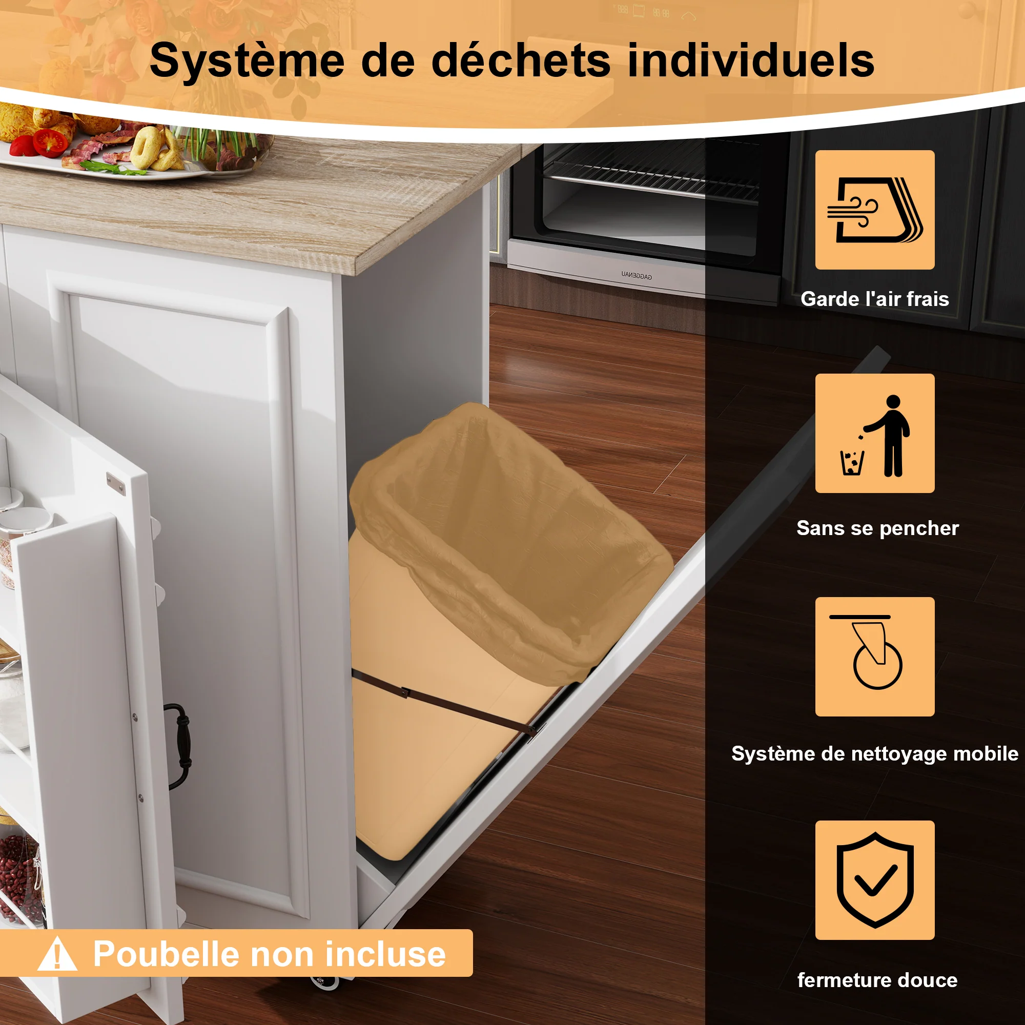 Kitchen Island with Power Outlet, Storage & Work Surface - White - Image 5