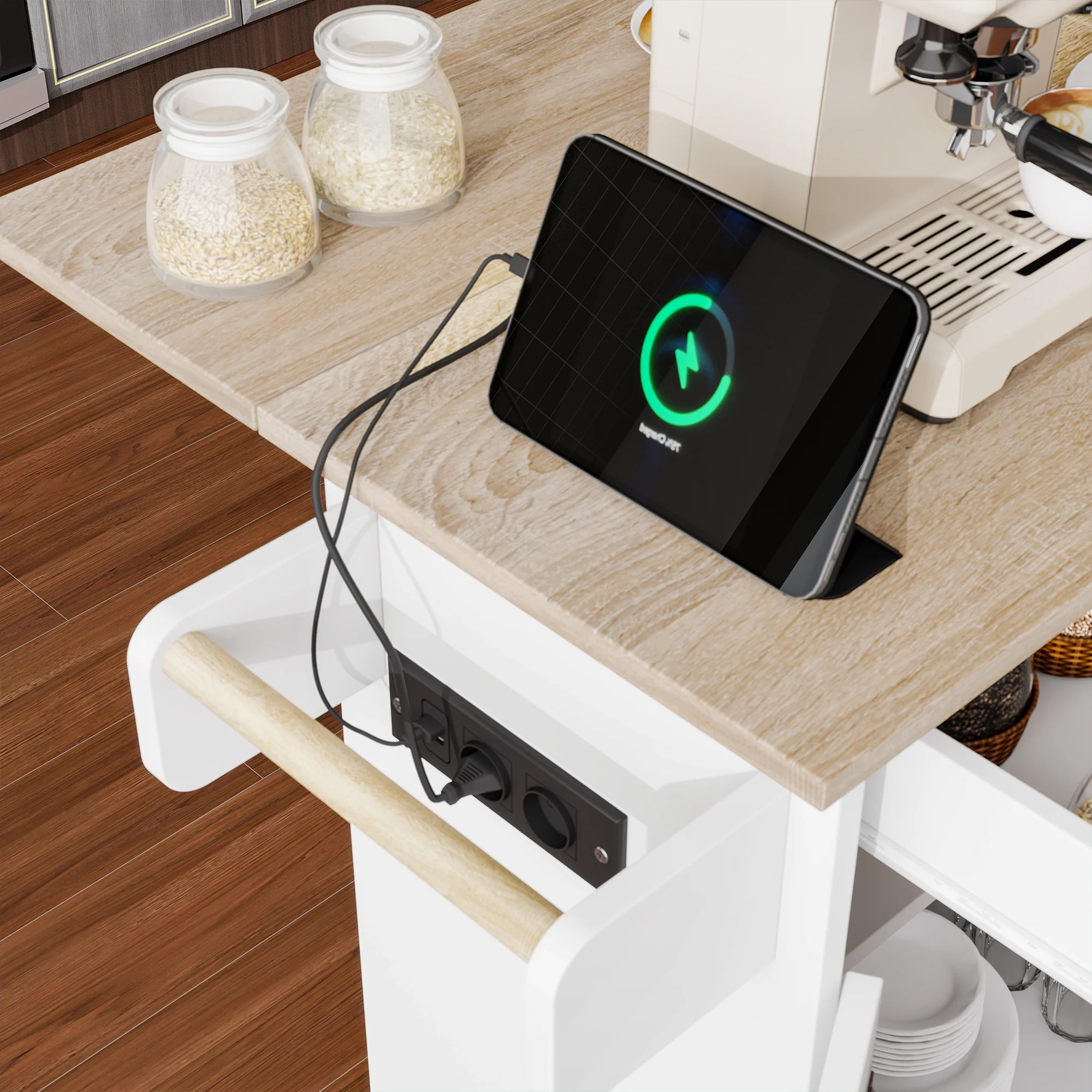 Kitchen Island with Power Outlet, Storage & Work Surface - White - Image 7