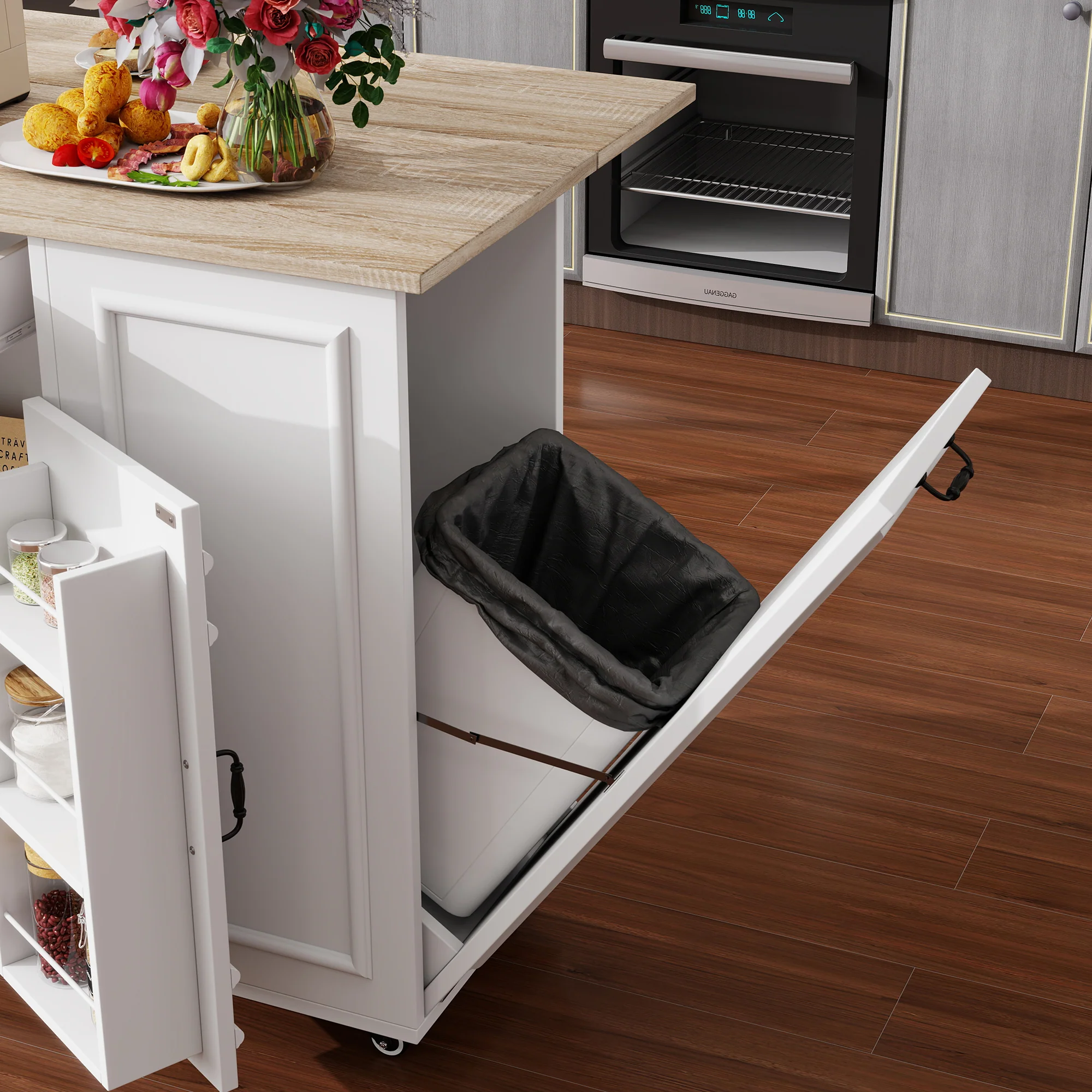 Kitchen Island with Power Outlet, Storage & Work Surface - White - Image 8