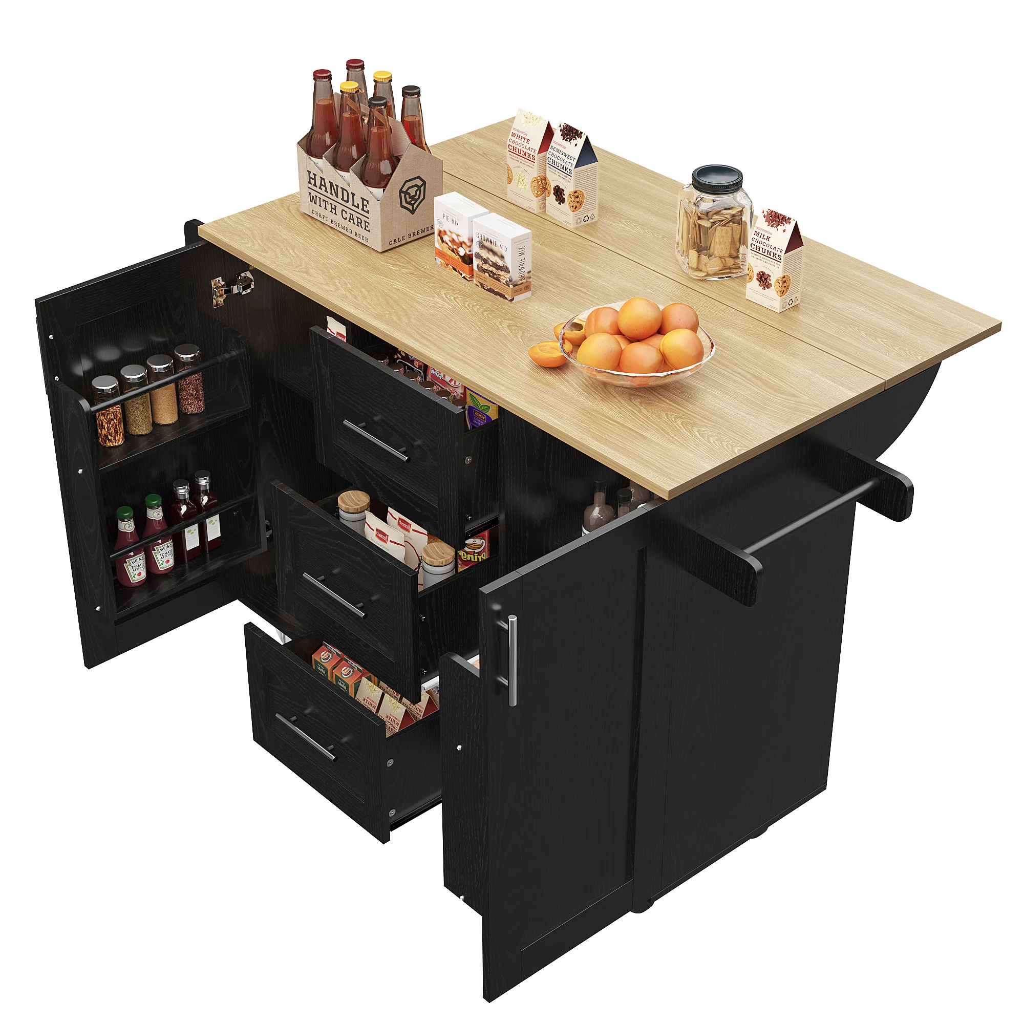 Kitchen Island Workbench Storage Removable Casters - Black - Image 5