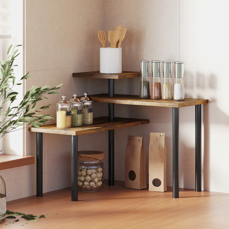 Kitchen Shelf, Rotating 3-Level Microwave Rack, Industrial Standing Metal - Image 2