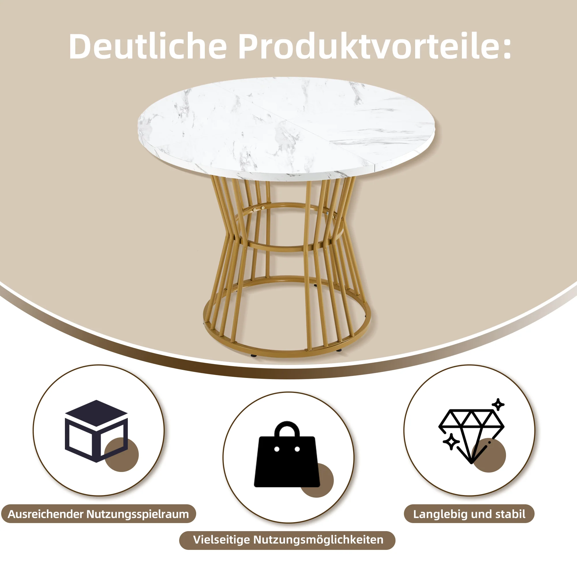 Kitchen Table Modern Marble Sturdy Metal Frame White/Gold - Image 5