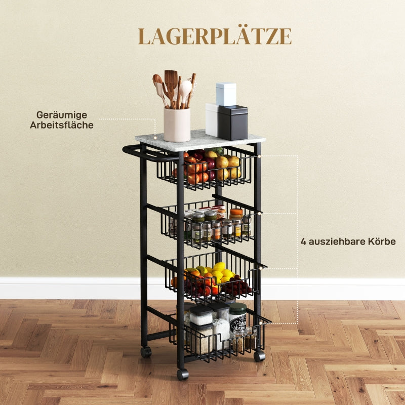 Kitchen Trolley 4-Tier Rolling with 4 Steel Baskets - Image 4