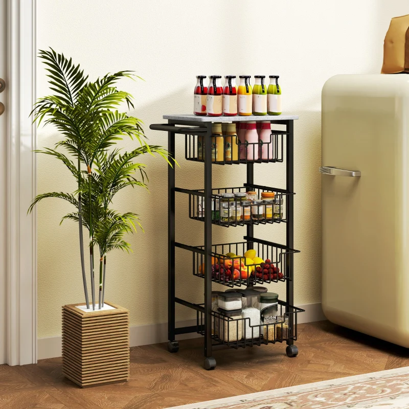 Kitchen Trolley 4-Tier Rolling with 4 Steel Baskets - Image 6