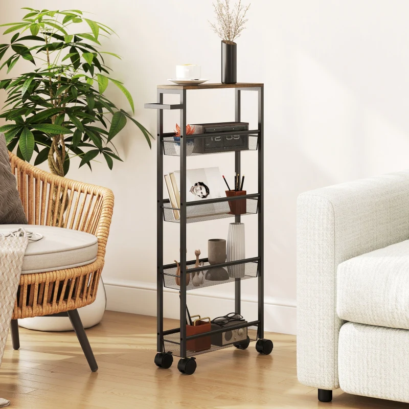 Kitchen Trolley 5-Tier with Worktop, Wheels & Handle - Black - Image 8