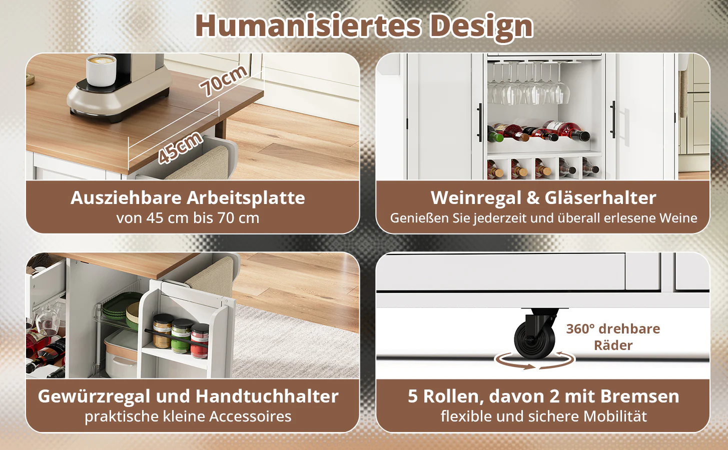 Kitchen Trolley Mobile Folding Worktop Wine Rack Storage - White - Image 10