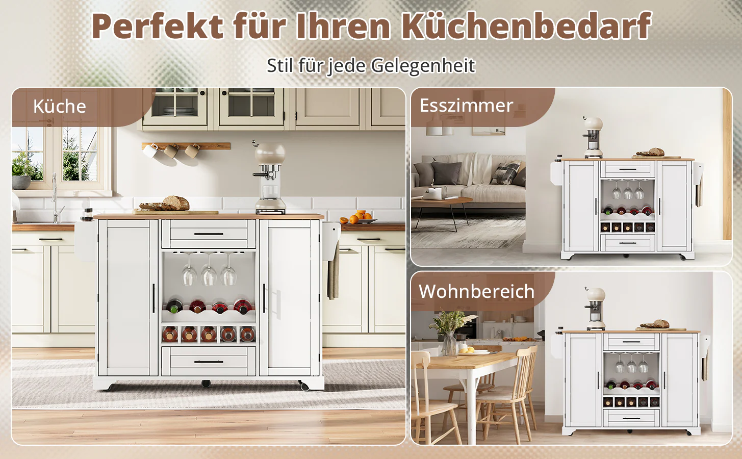 Kitchen Trolley Mobile Folding Worktop Wine Rack Storage - White - Image 5