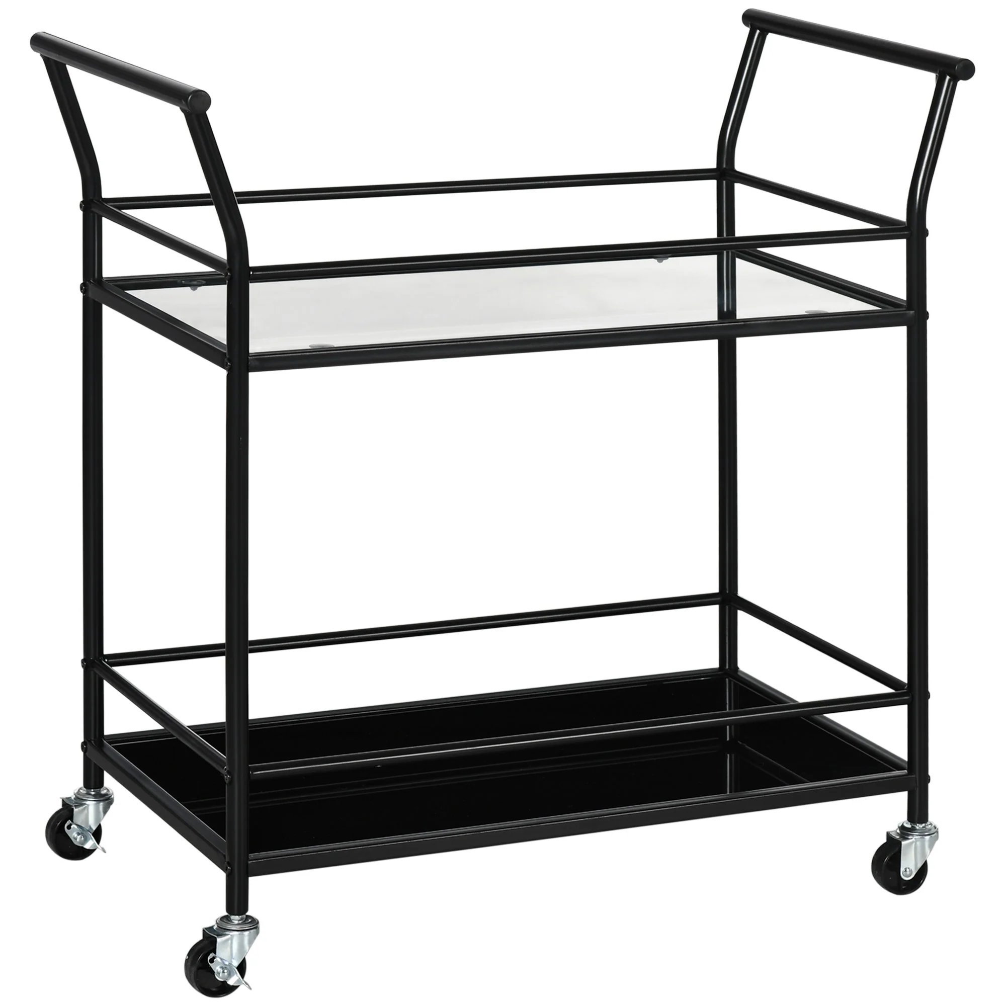 Kitchen Trolley Serving Cart with 2 Shelves and Wheels, Metal Black