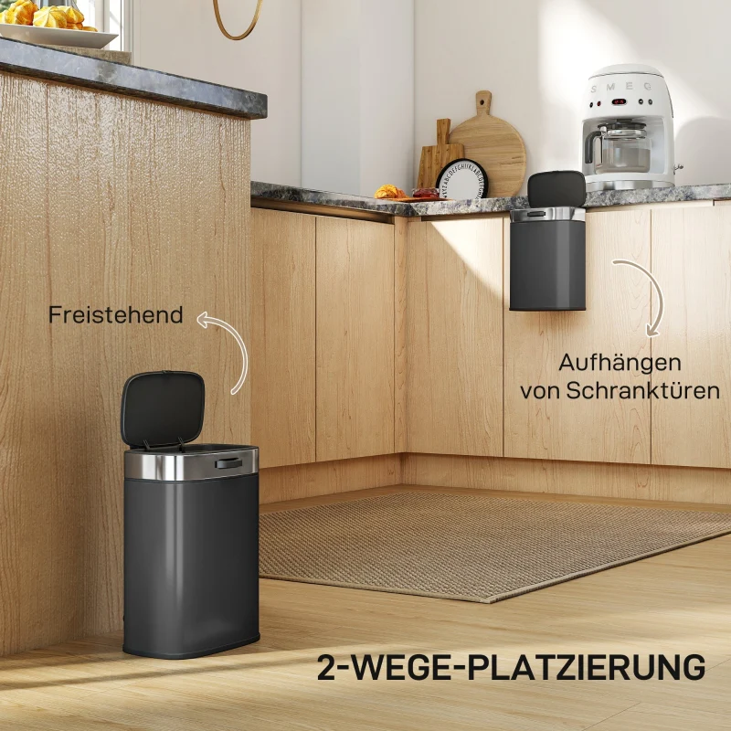 Kitchen Waste Bin Stay-Open Lid Inner Bucket - Black - Image 3
