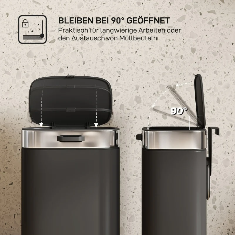 Kitchen Waste Bin Stay-Open Lid Inner Bucket - Black - Image 4