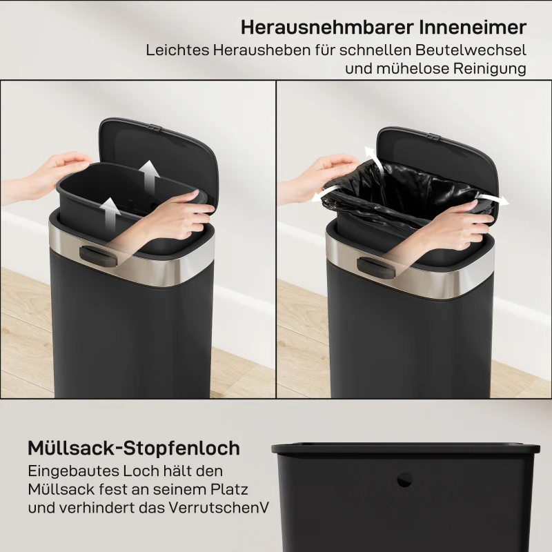 Kitchen Waste Bin Stay-Open Lid Inner Bucket - Black - Image 5