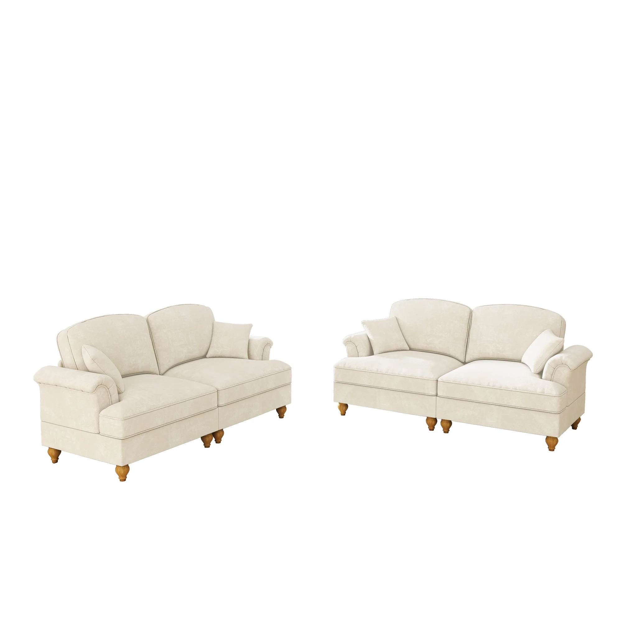 L-Shaped 2-Seater Sofa Mid-Century Chenille Movable Ottoman - White - Image 10