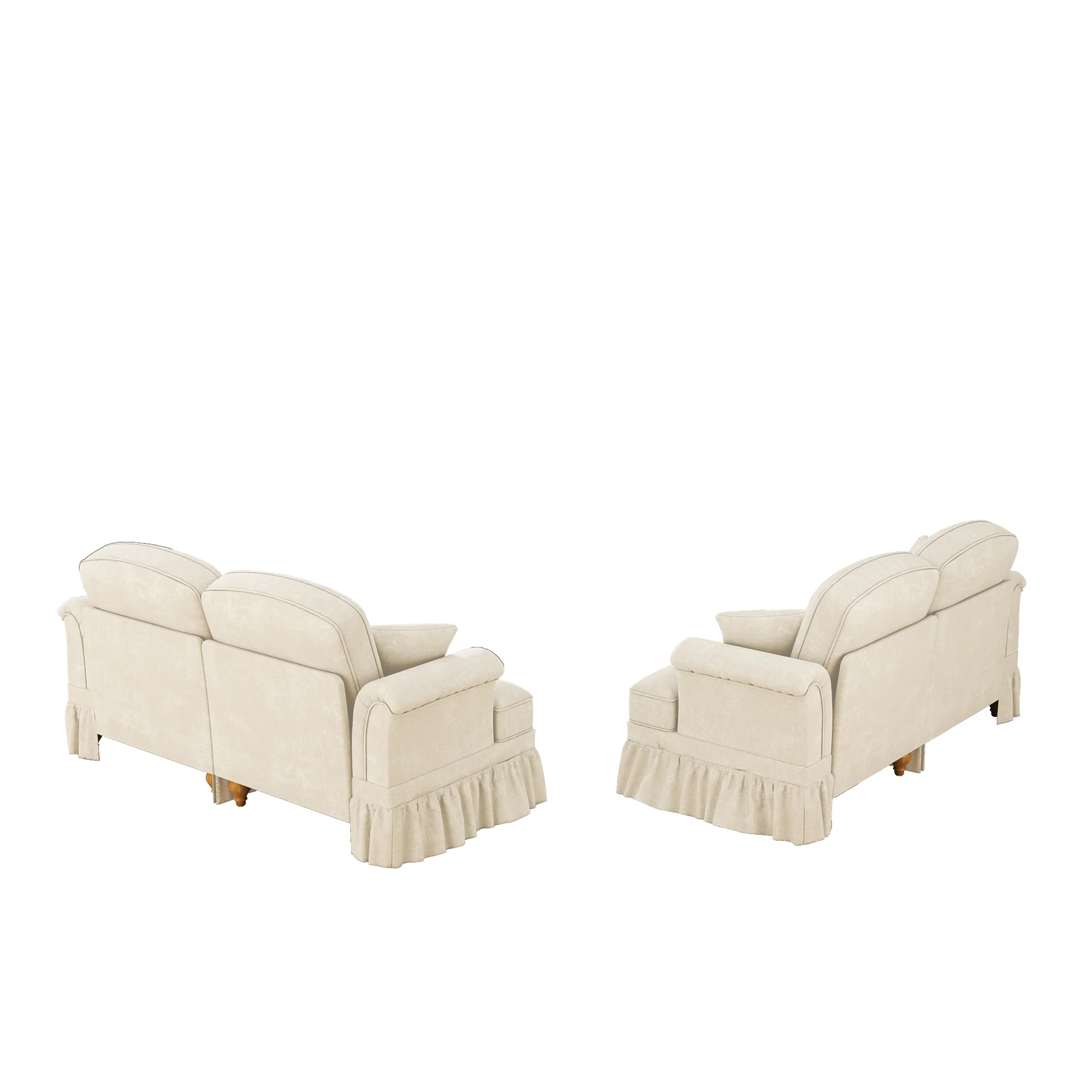 L-Shaped 2-Seater Sofa Mid-Century Chenille Movable Ottoman - White - Image 6