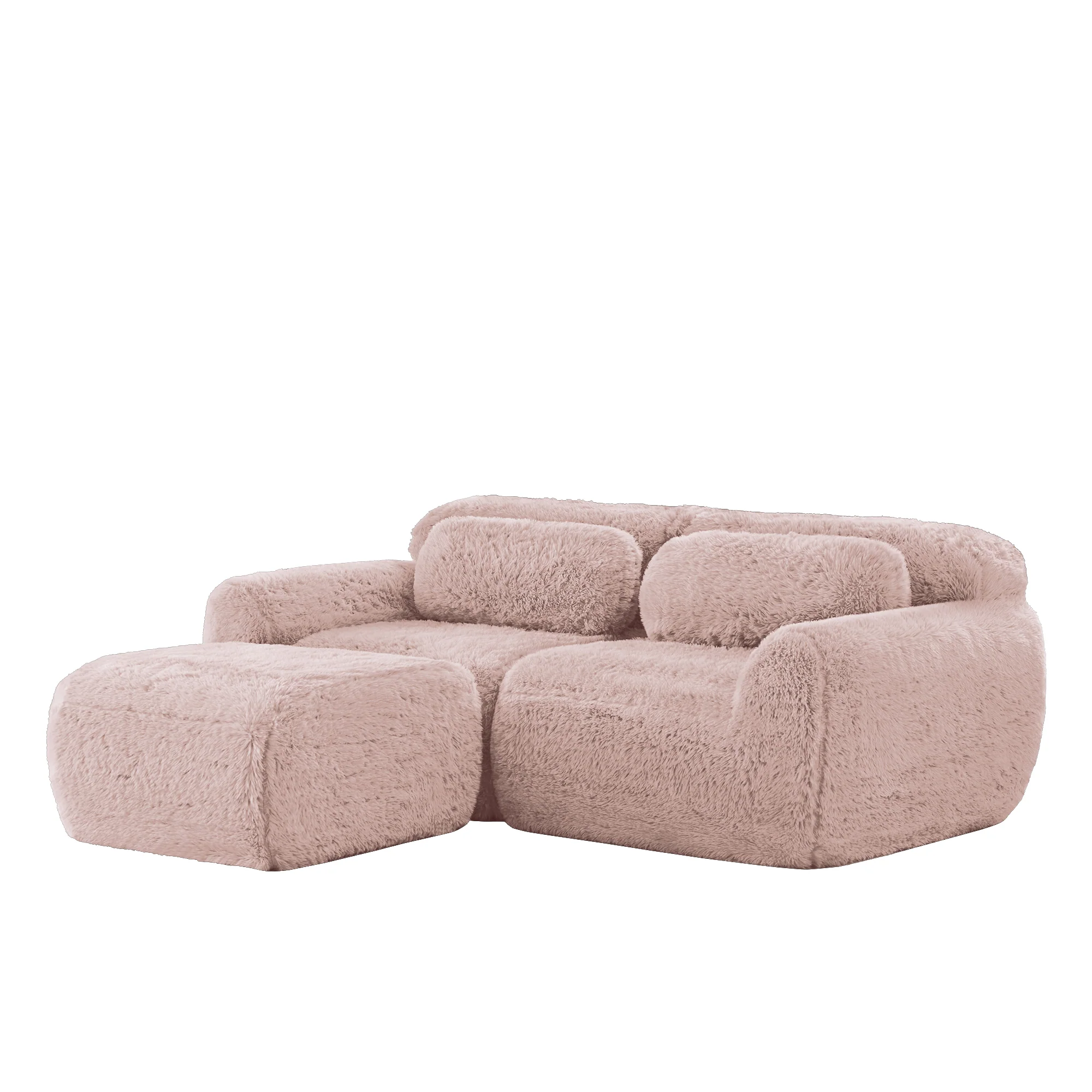 L-Shaped 2-Seater Sofa Modular Plush Fabric No Assembly - Pink - Image 6