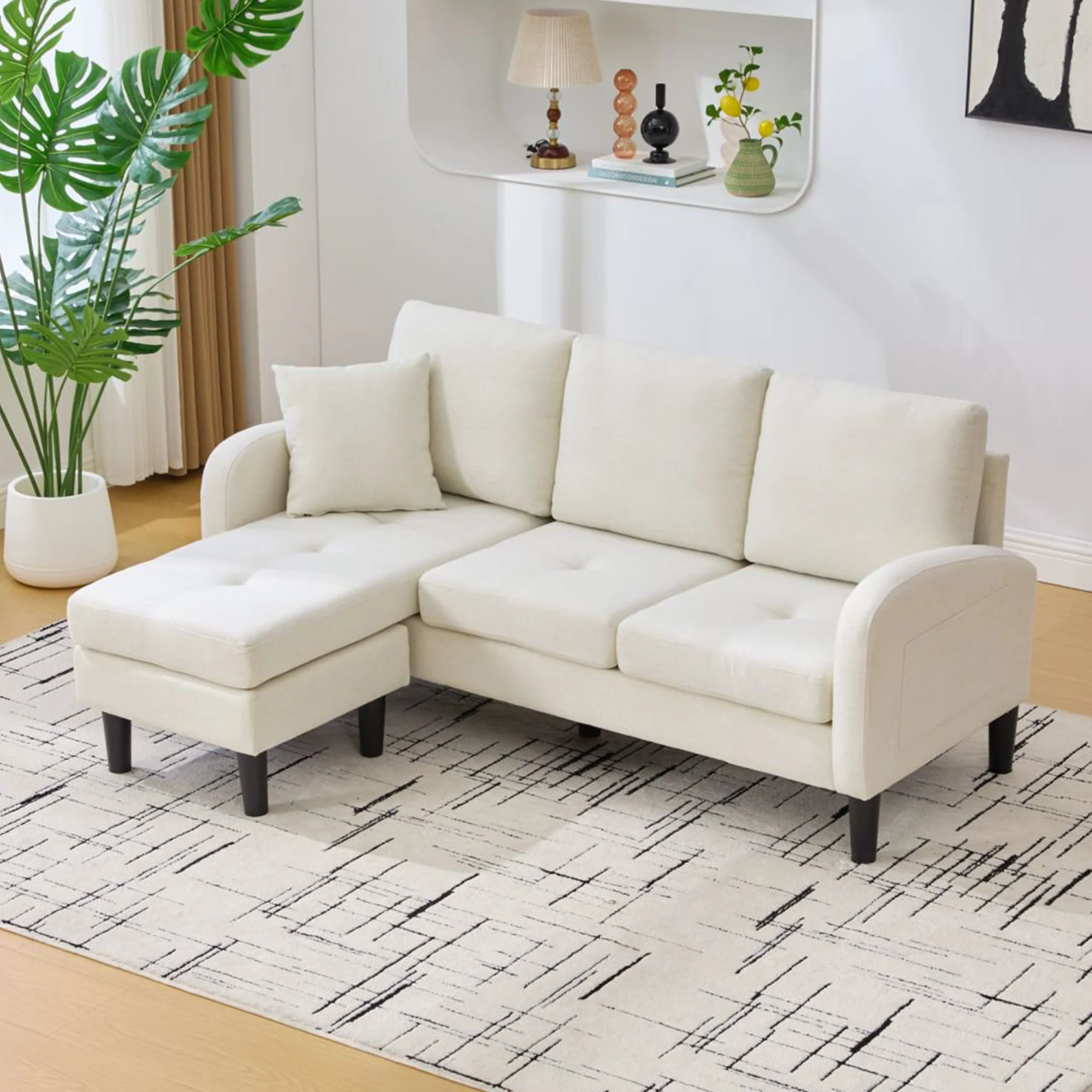 L-Shaped Corner Sofa 3-Seater Chaise Lounge Modular - Cotton-Linen - Image 10