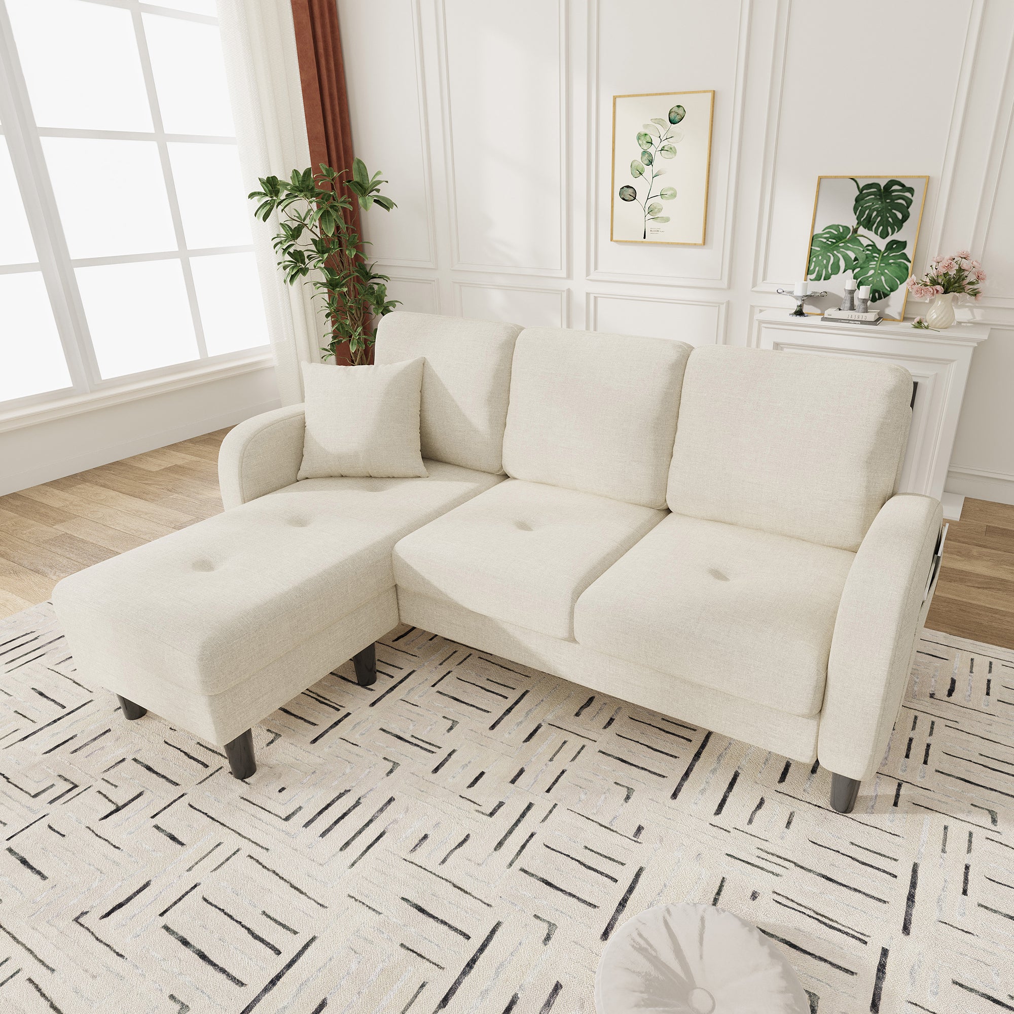 L-Shaped Corner Sofa 3-Seater Chaise Lounge Modular - Cotton-Linen - Image 2