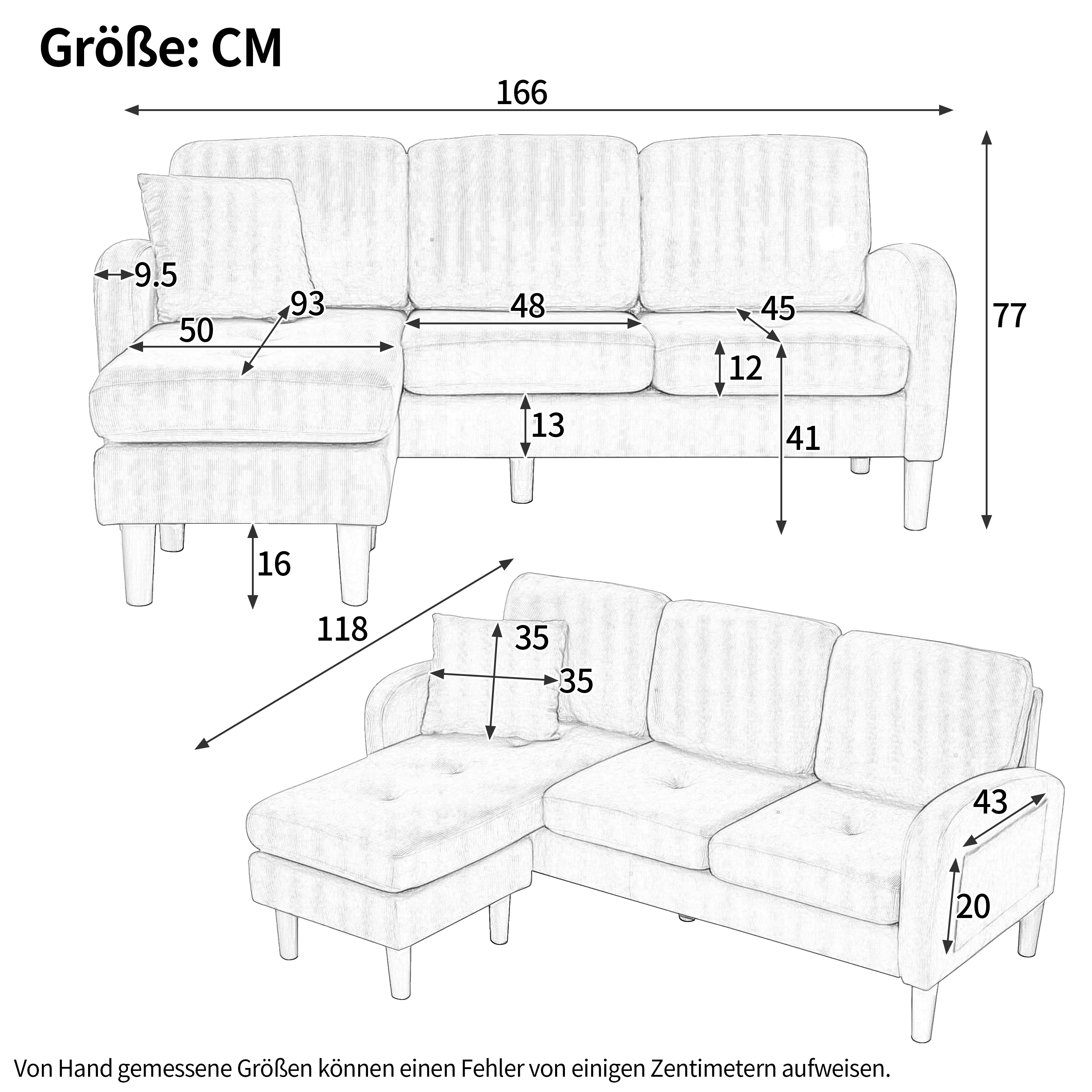 L-Shaped Corner Sofa 3-Seater Chaise Lounge Modular - Cotton-Linen - Image 6