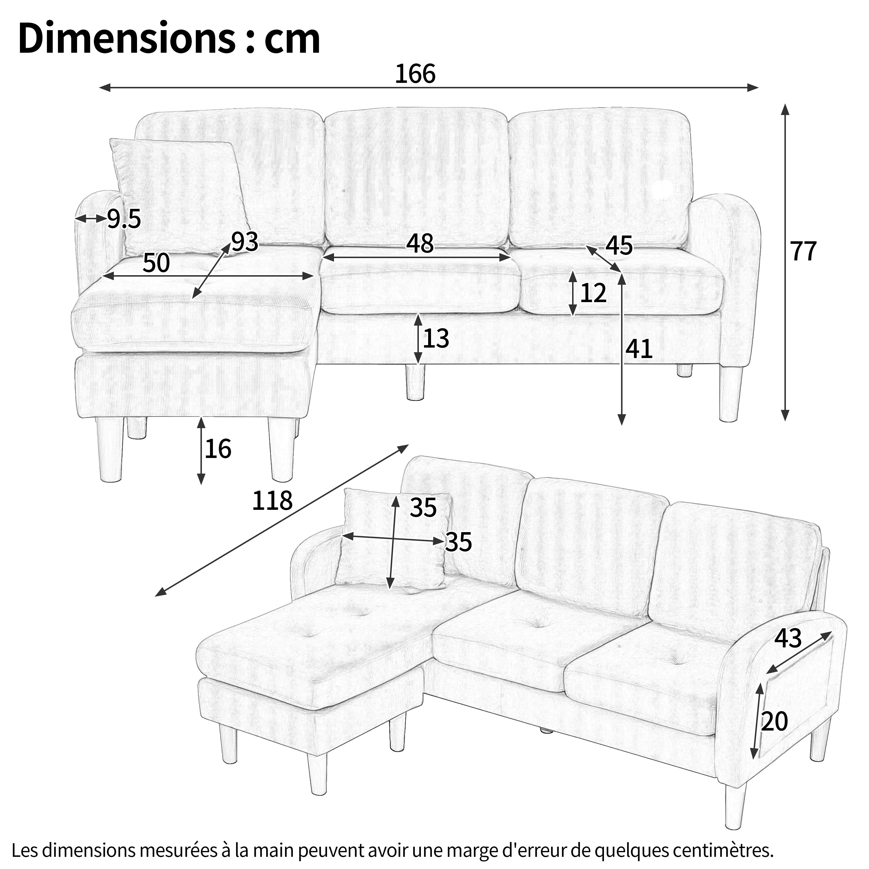 L-Shaped Corner Sofa 3-Seater Chaise Lounge Modular - Cotton-Linen - Image 7