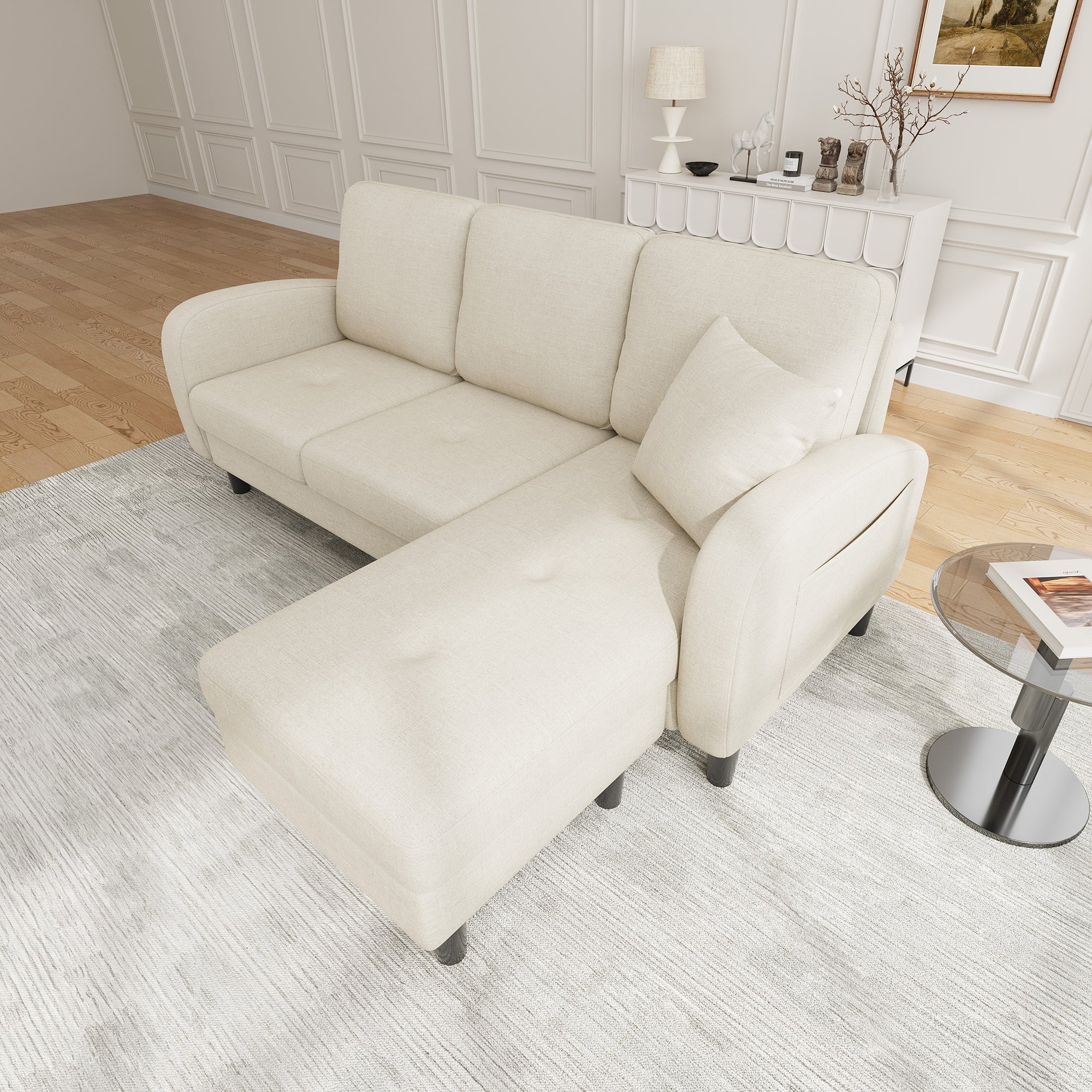 L-Shaped Corner Sofa 3-Seater Chaise Lounge Modular - Cotton-Linen - Image 9