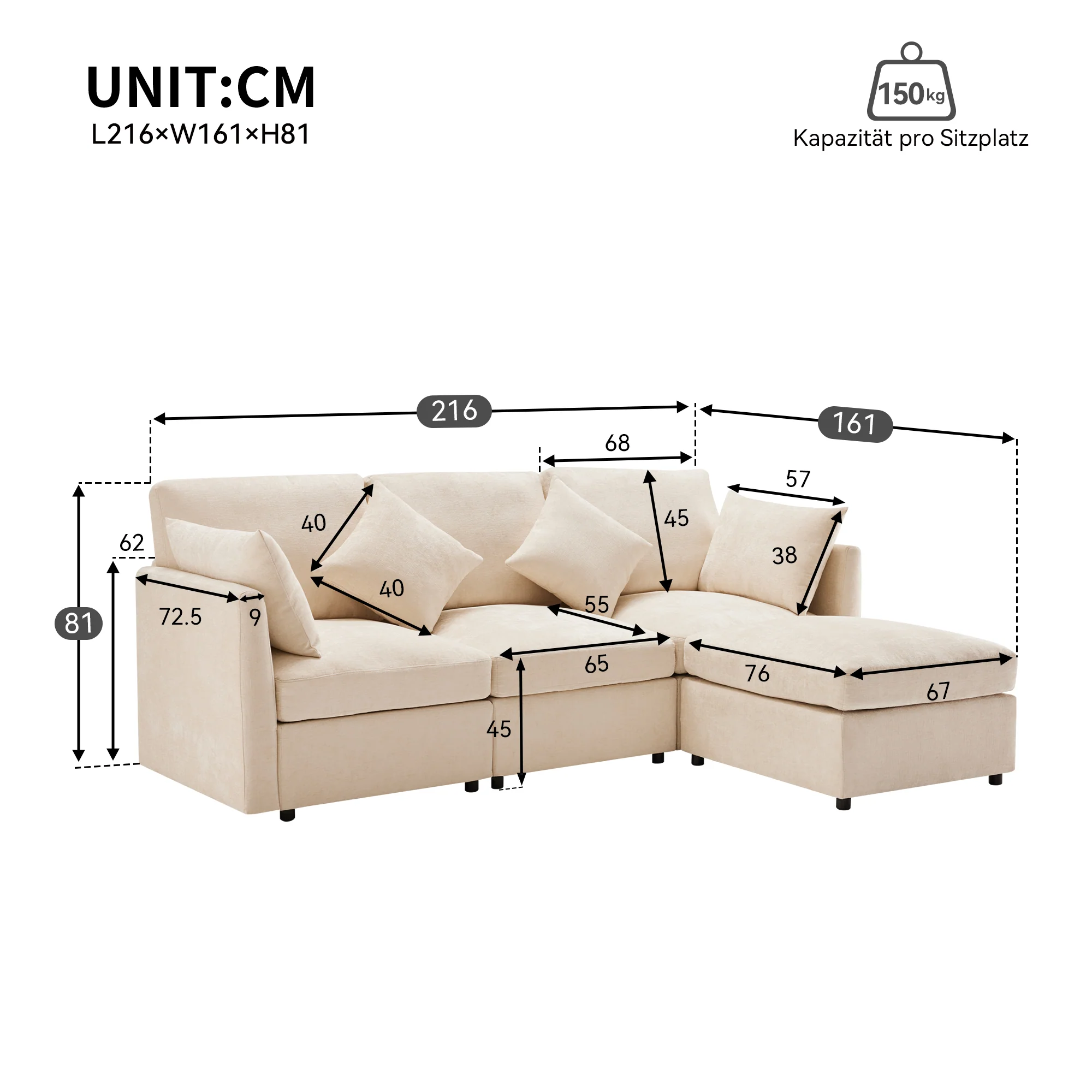 L-Shaped Corner Sofa Modern 3-Seater 4-Seater Footstool - Chenille Fabric - Image 6