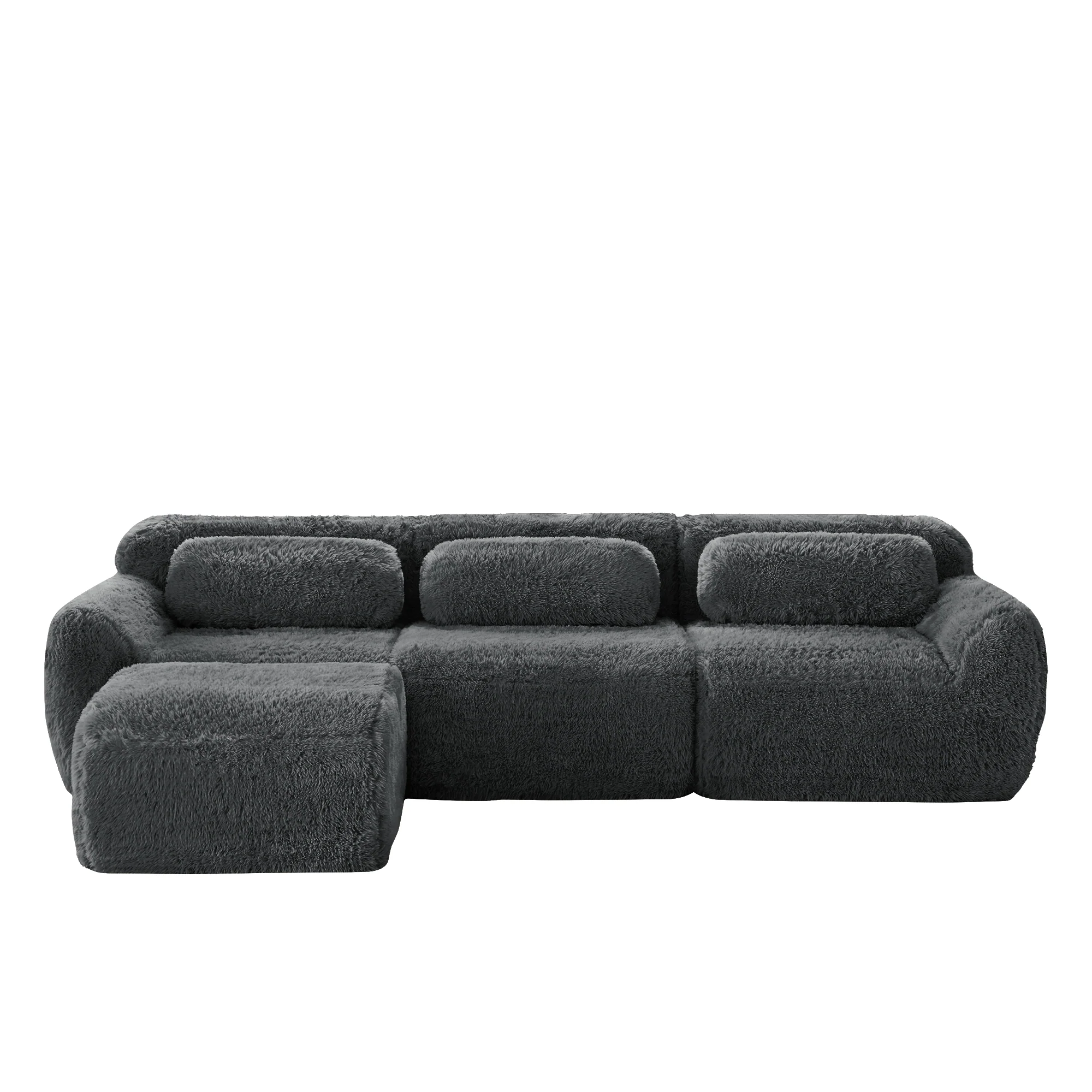 L-shaped Modular Sofa Frameless Deep No Assembly - Plush Fabric Grey - Image 4