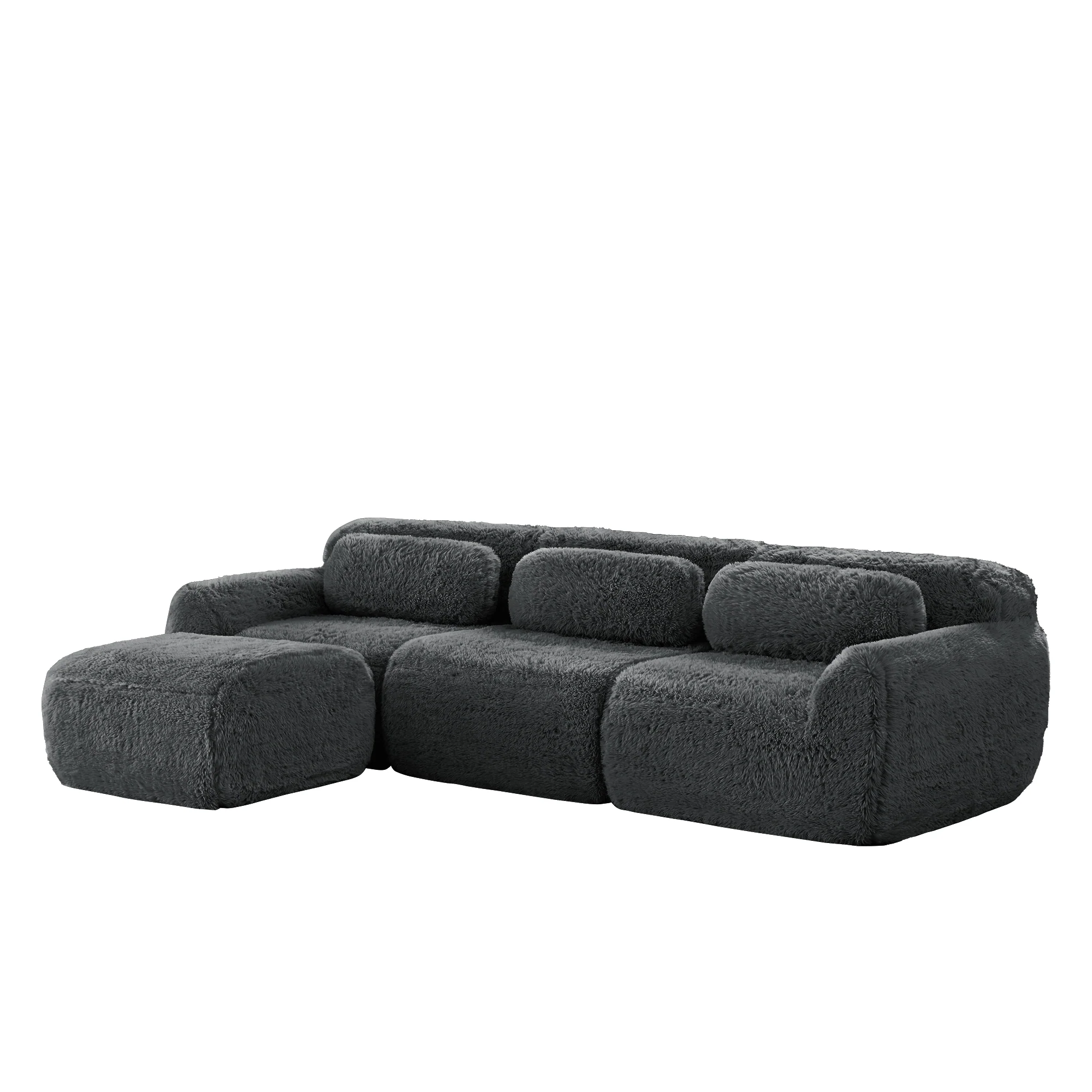 L-shaped Modular Sofa Frameless Deep No Assembly - Plush Fabric Grey - Image 5