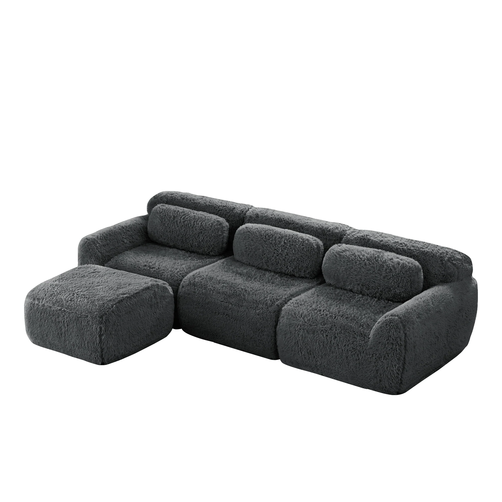L-shaped Modular Sofa Frameless Deep No Assembly - Plush Fabric Grey - Image 6