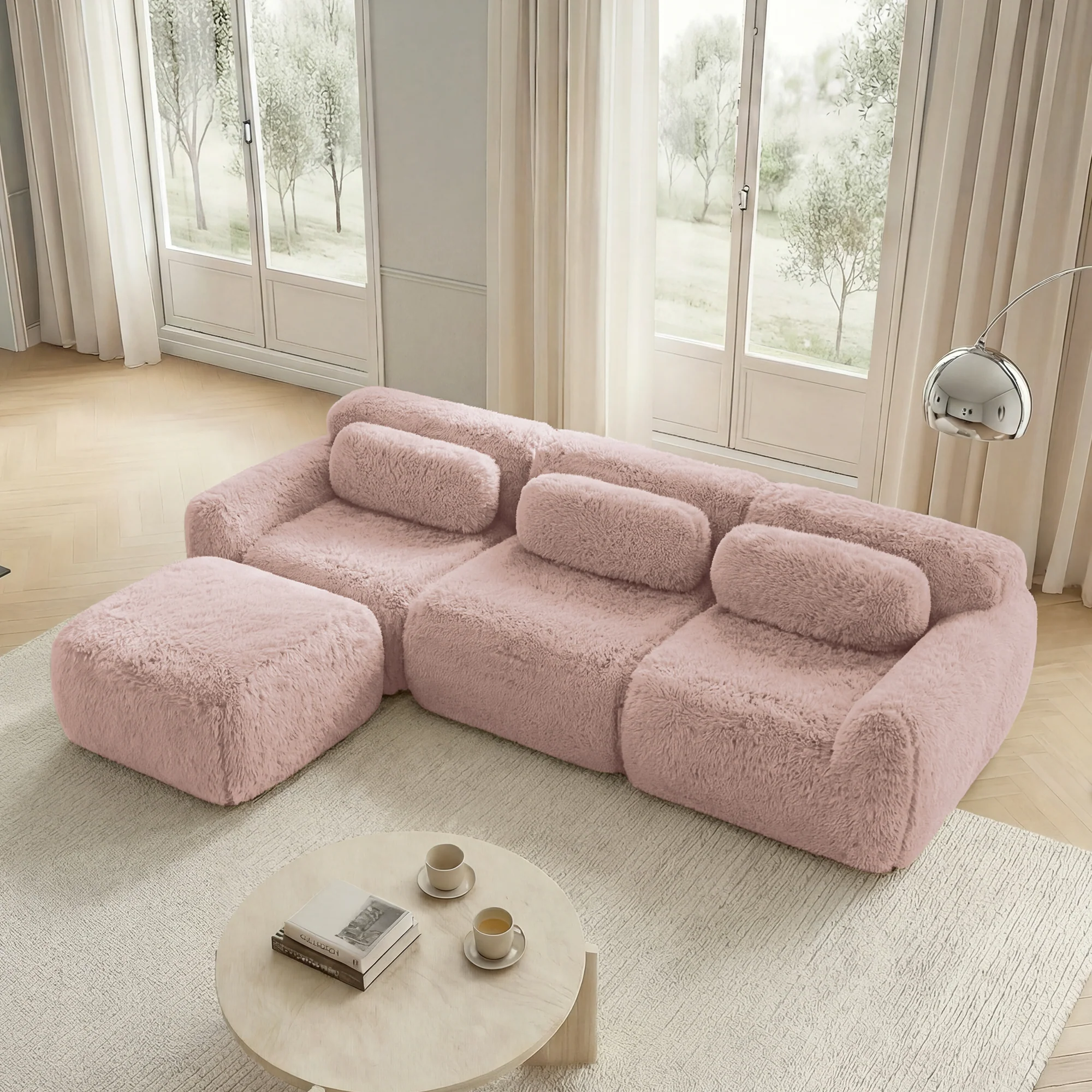 L-shaped Modular Sofa - Frameless Deep Plush - Pink - Image 2