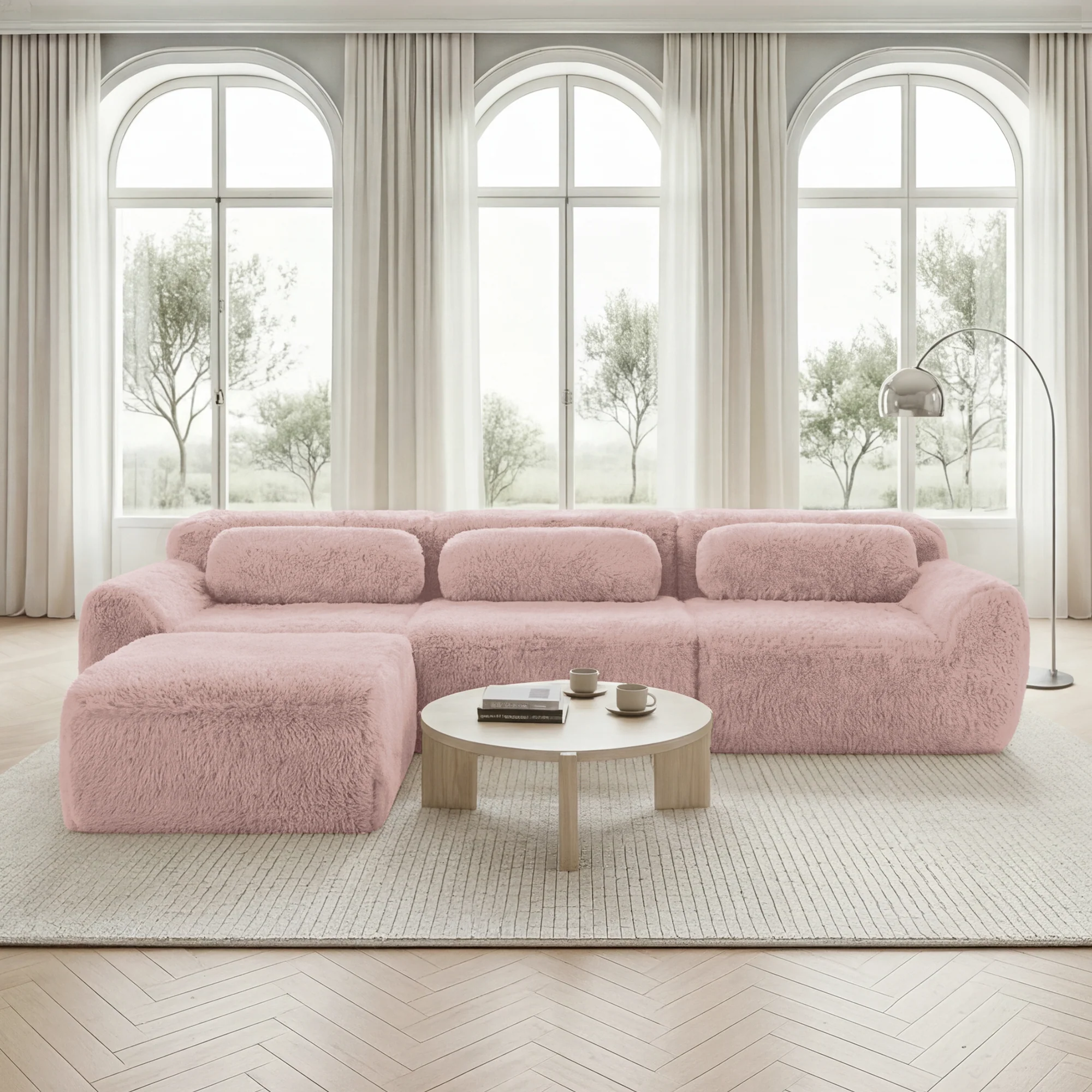 L-shaped Modular Sofa - Frameless Deep Plush - Pink - Image 3