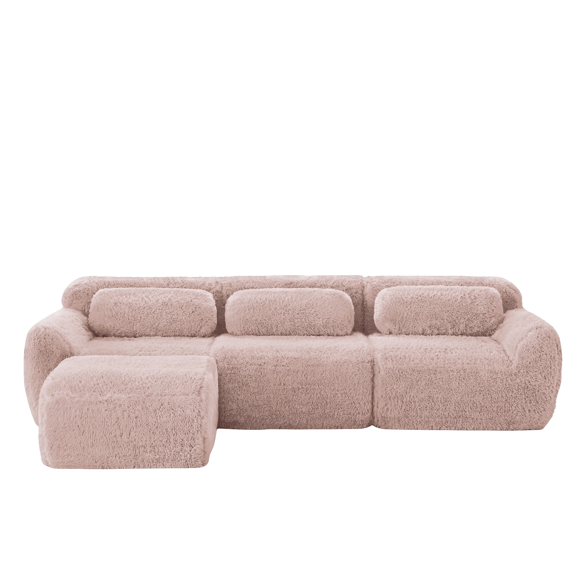 L-shaped Modular Sofa - Frameless Deep Plush - Pink - Image 4