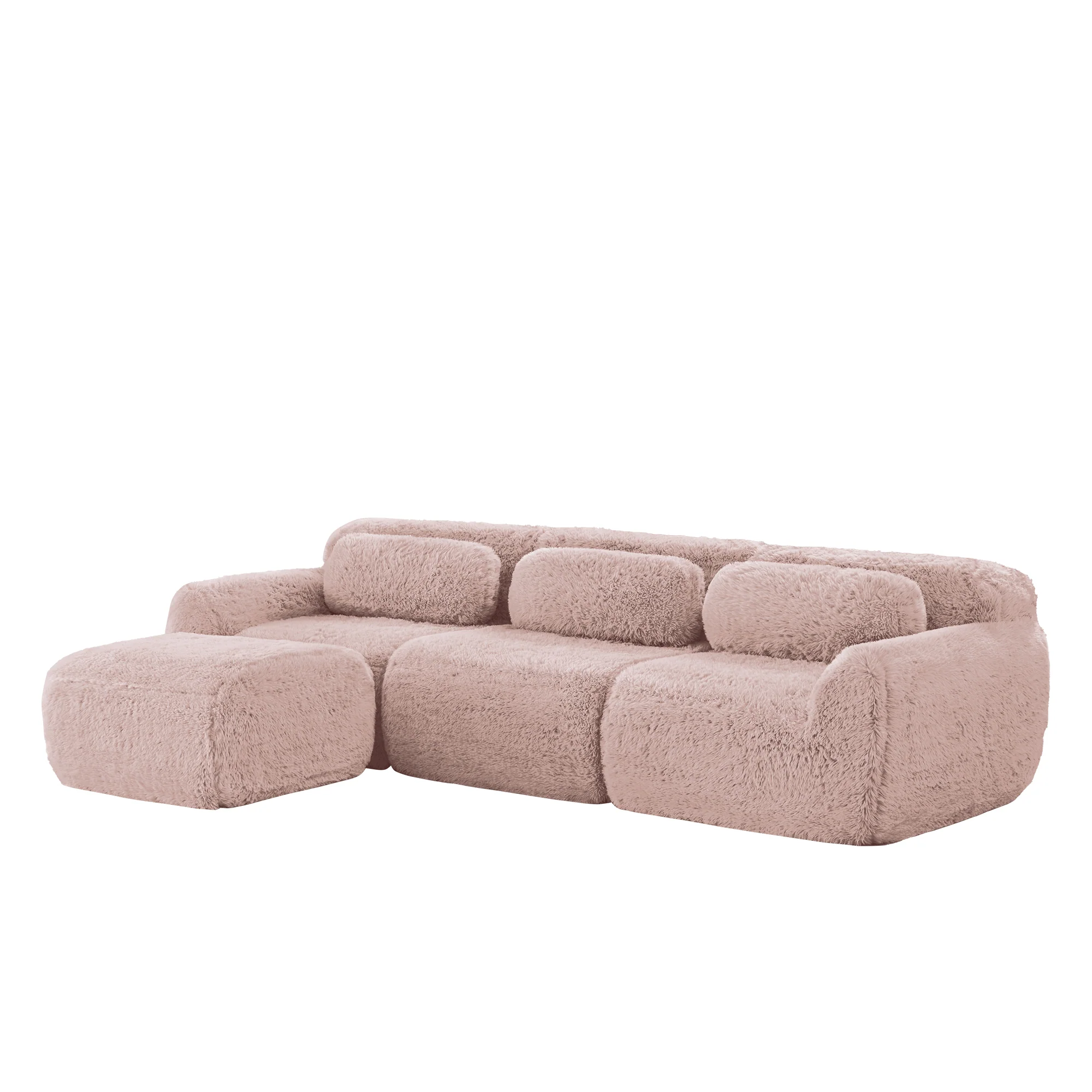 L-shaped Modular Sofa - Frameless Deep Plush - Pink - Image 5
