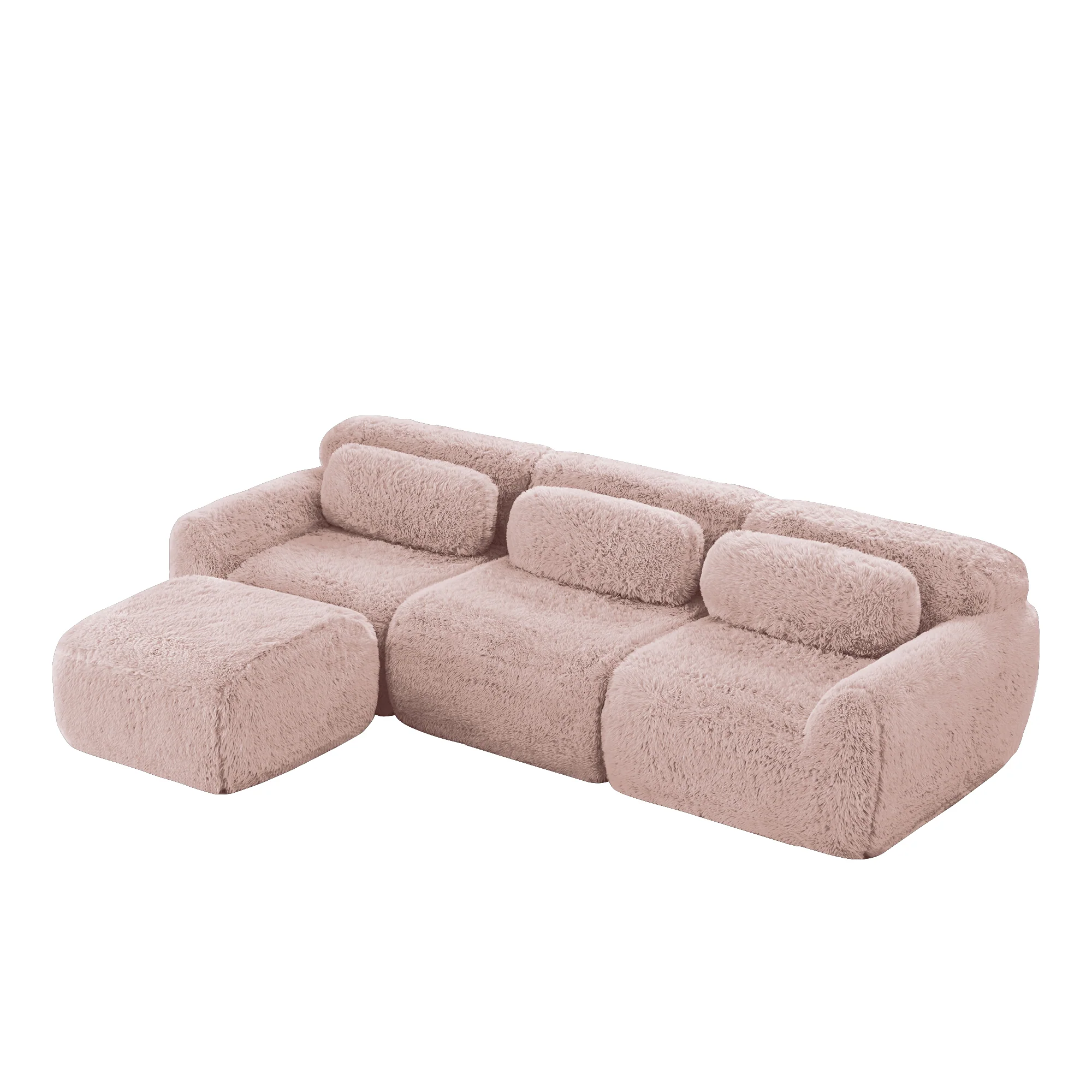 L-shaped Modular Sofa - Frameless Deep Plush - Pink - Image 6