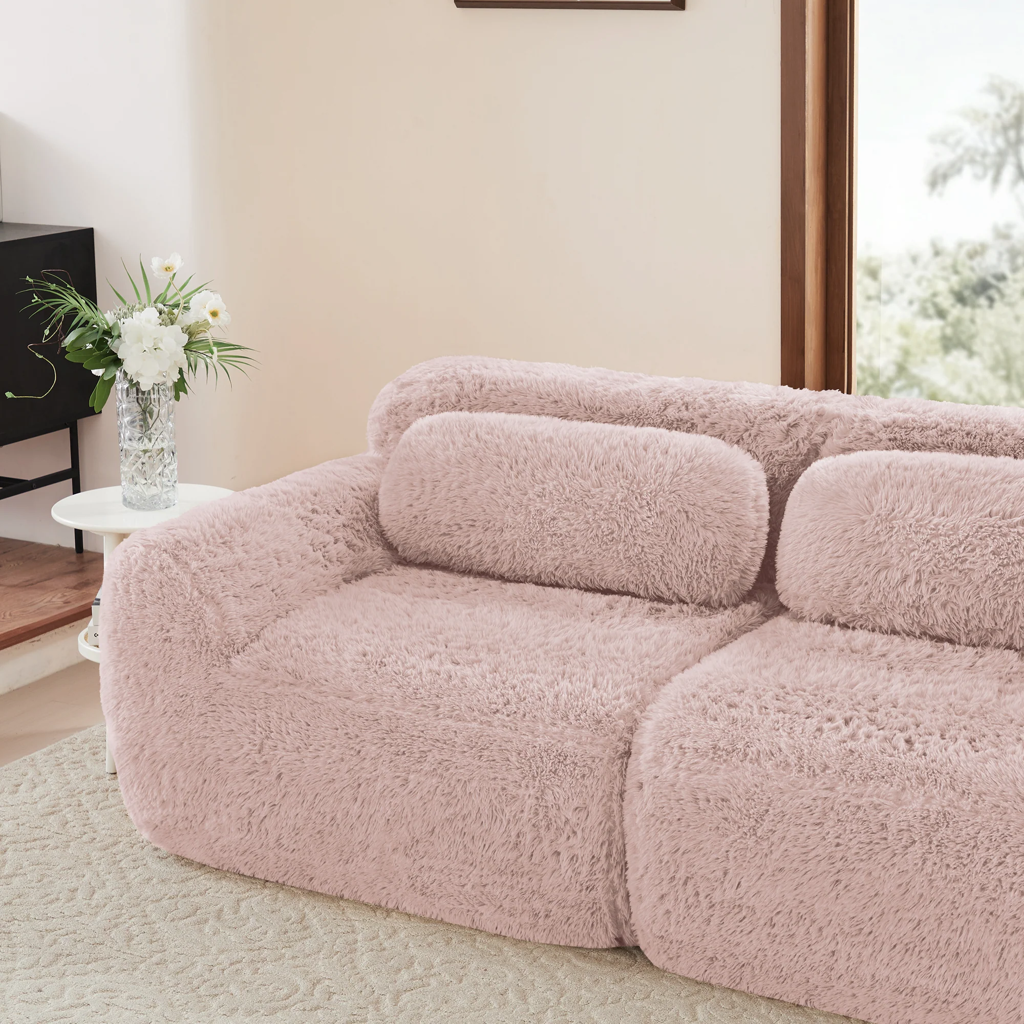 L-shaped Modular Sofa - Frameless Deep Plush - Pink - Image 9