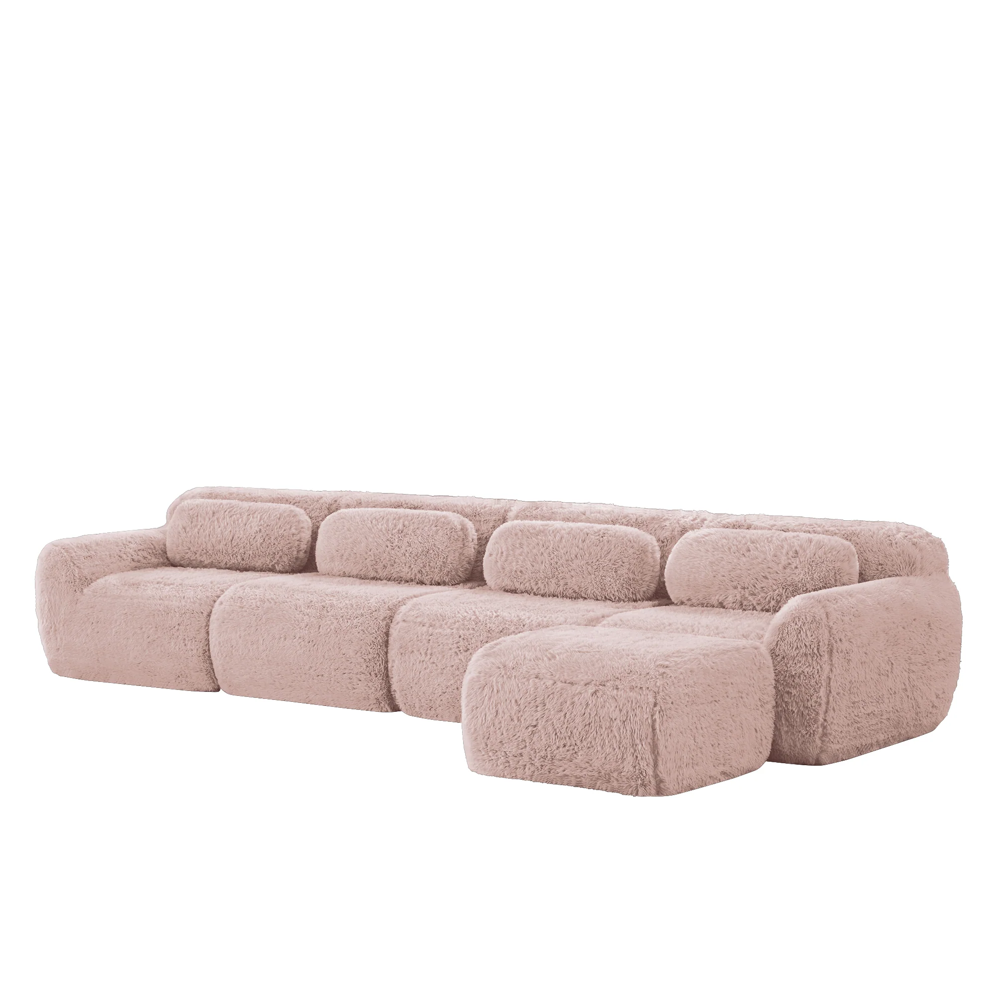 L-Shaped Sofa 4-Seater Modular Chaise Longue - Premium Plush Pink - Image 4
