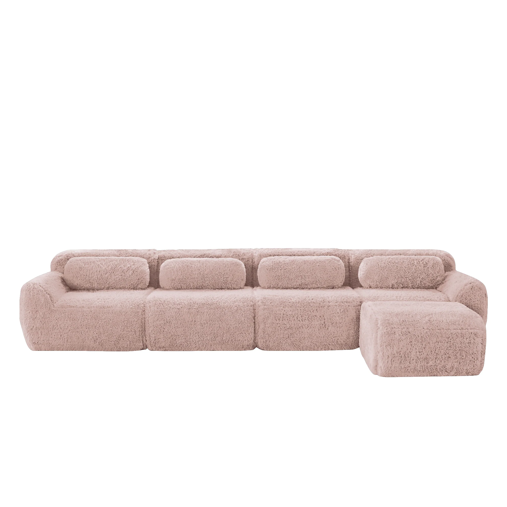 L-Shaped Sofa 4-Seater Modular Chaise Longue - Premium Plush Pink - Image 5