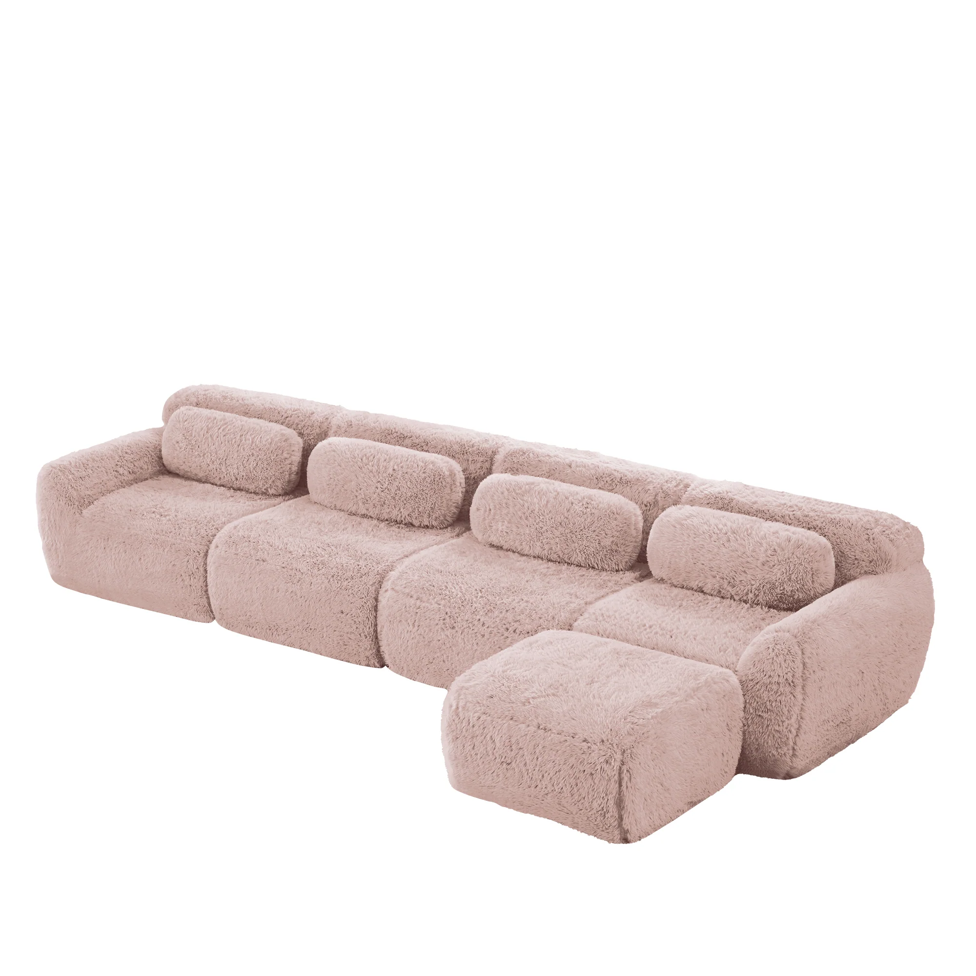 L-Shaped Sofa 4-Seater Modular Chaise Longue - Premium Plush Pink - Image 6