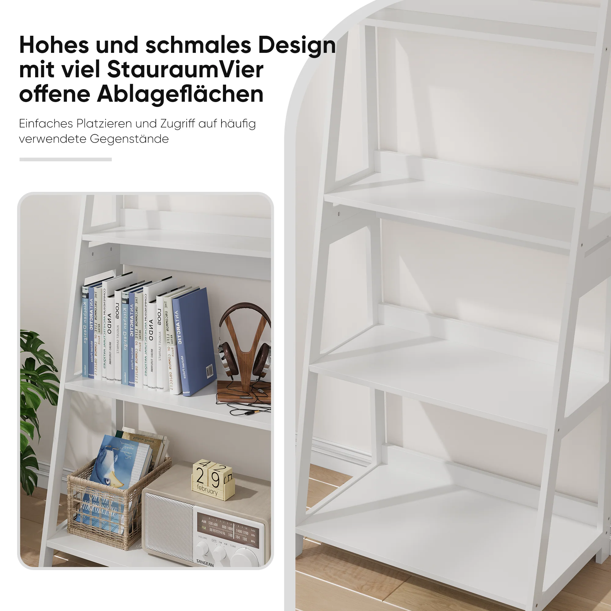 Ladder Bookshelf Display Stand, 4-Tier Bookcase, Bathroom Storage, White - Image 7