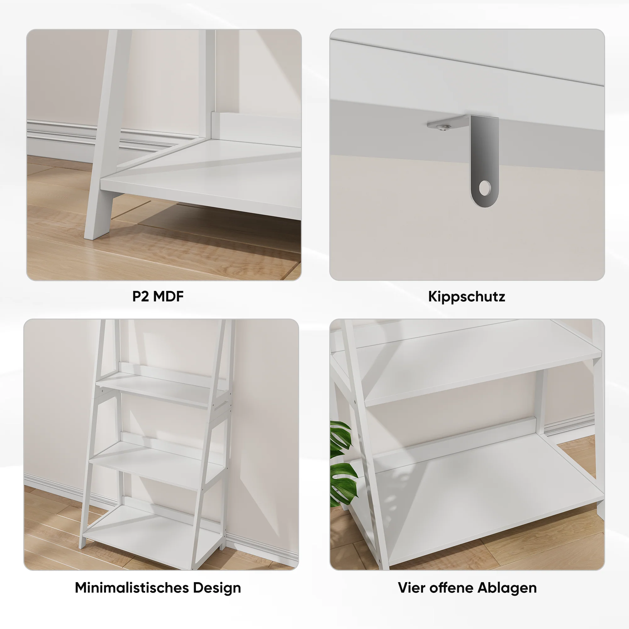 Ladder Bookshelf Display Stand, 4-Tier Bookcase, Bathroom Storage, White - Image 8