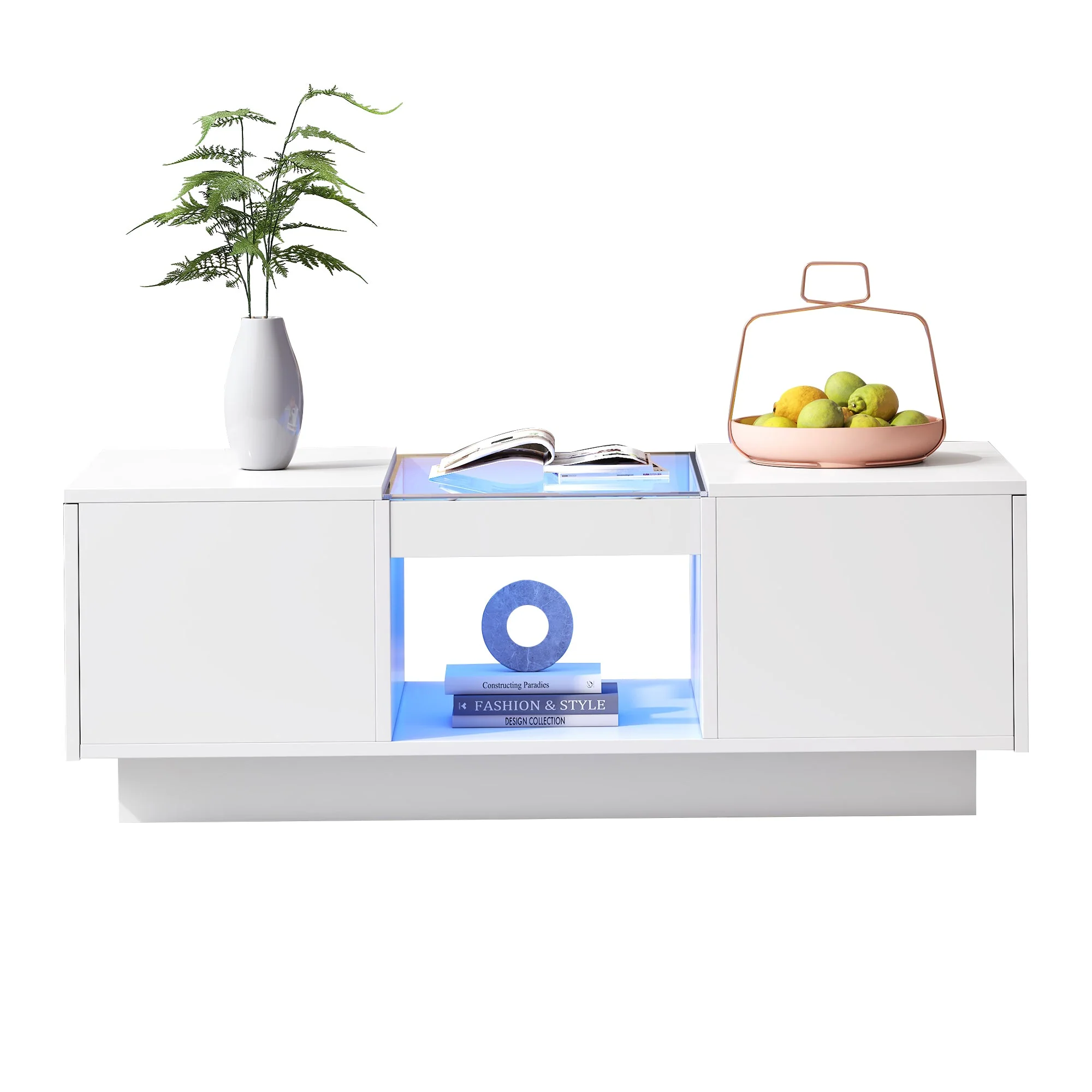 LED Coffee Table for Living Room, Modern Coffee Table with Storage with LED Lights, 2 Tiers and 2 Drawers, Large Living Room Center Tables White - Image 3