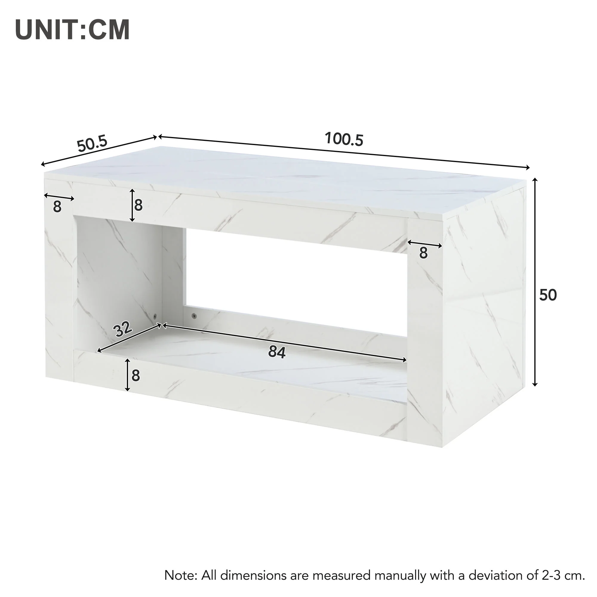 LED Coffee Table High-Gloss Remote Control Marble Print - White - Image 2