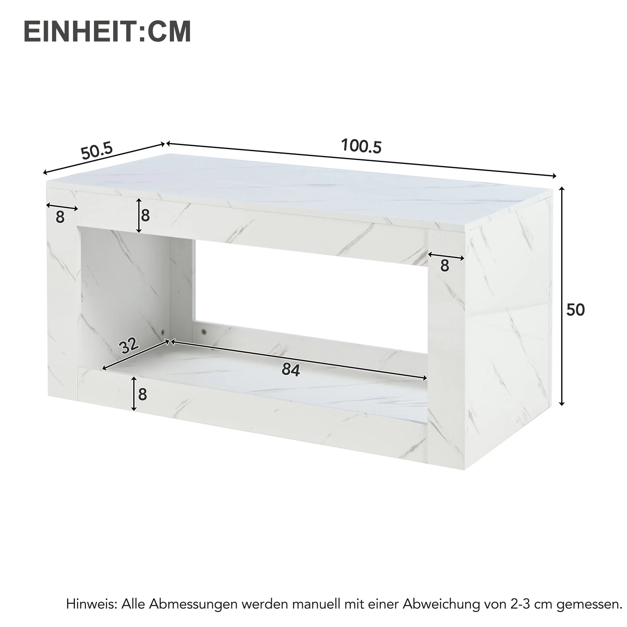 LED Coffee Table High-Gloss Remote Control Marble Print - White - Image 7