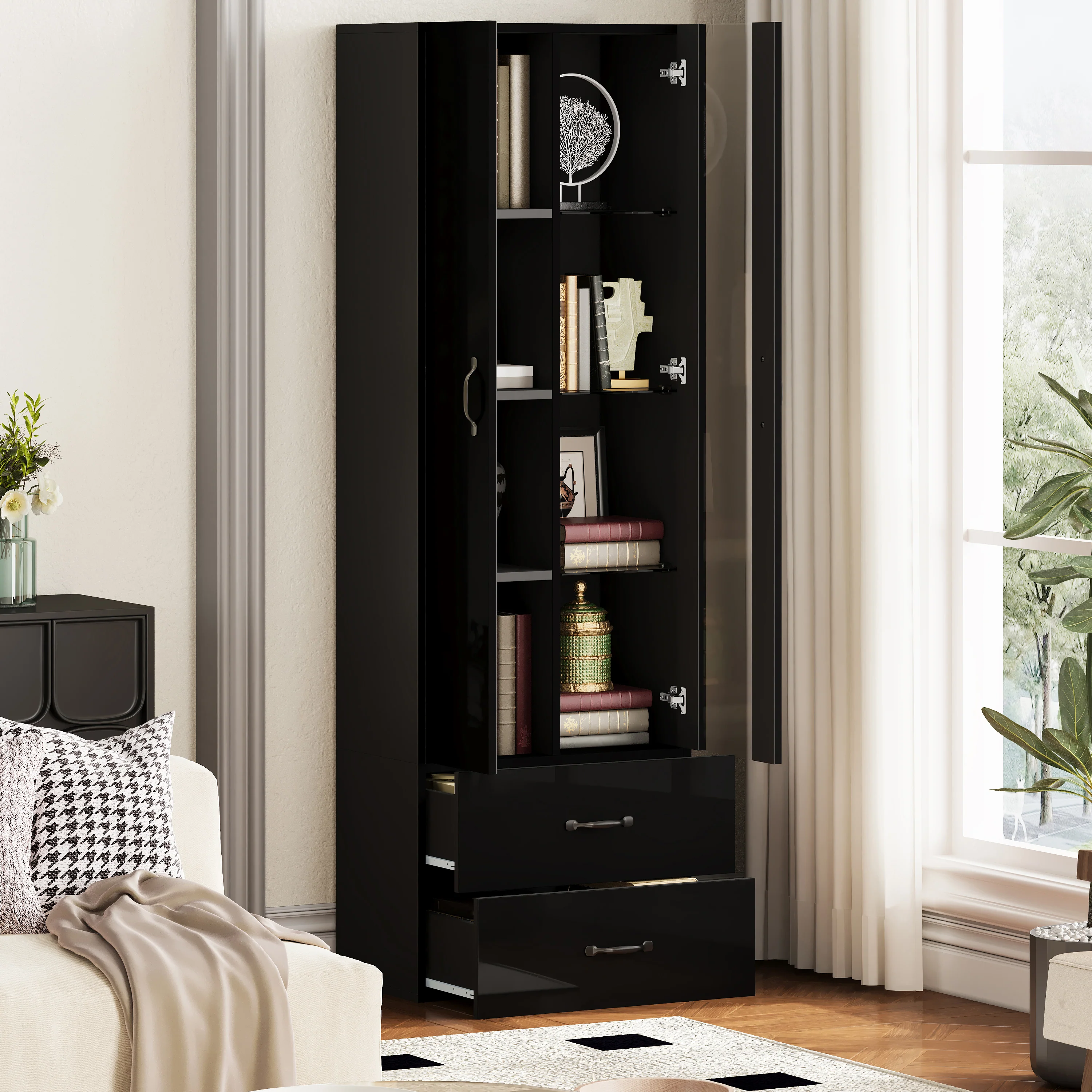 LED Display Cabinet Freestanding 2 Doors - Black - Image 4