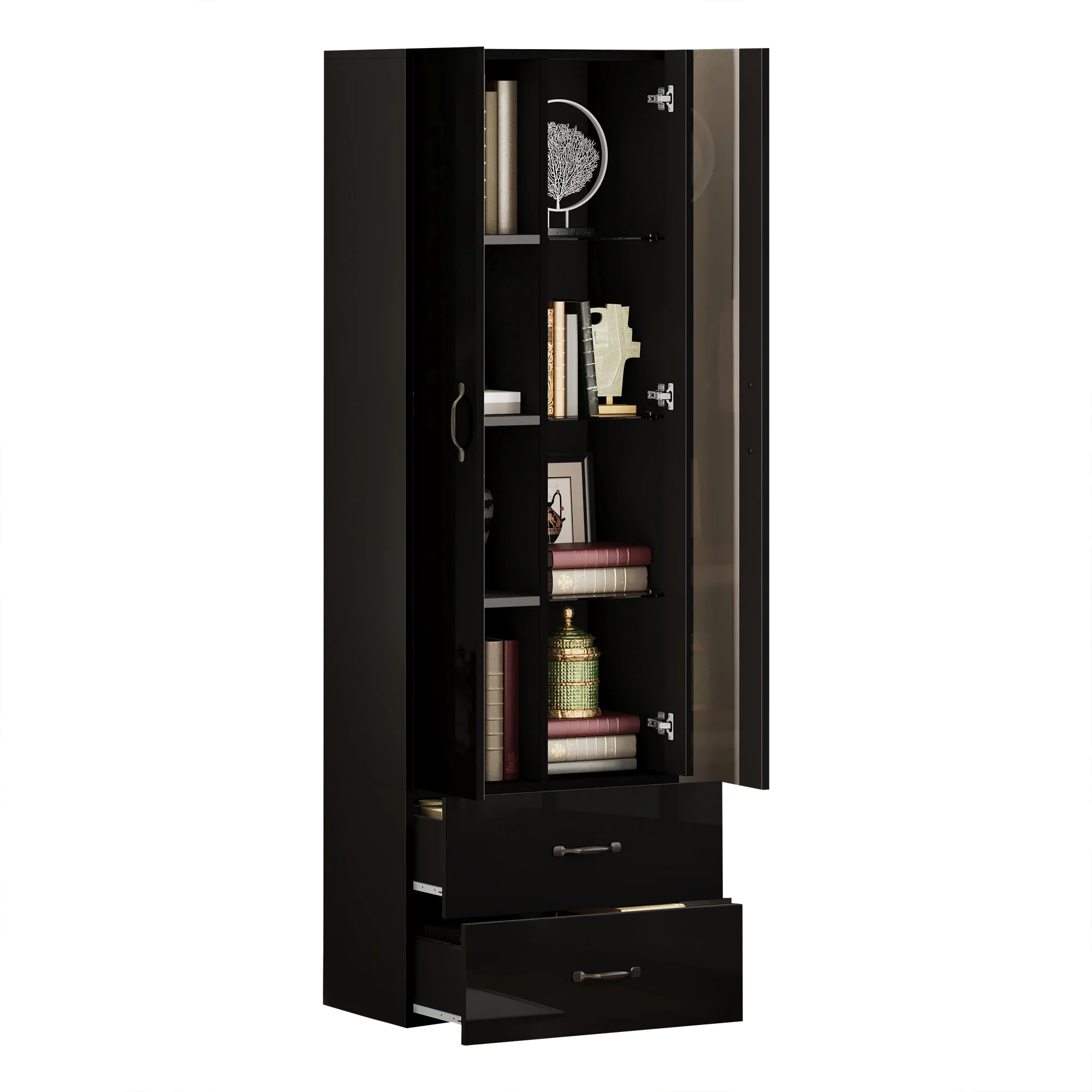 LED Display Cabinet Freestanding 2 Doors - Black - Image 6